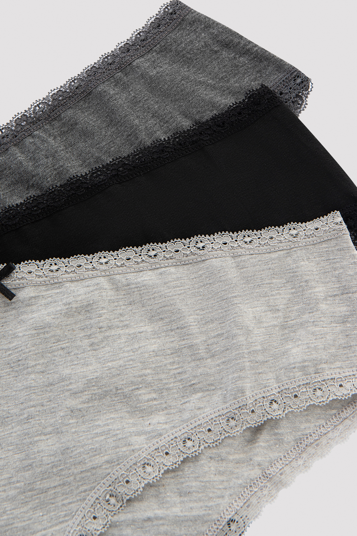 Penti Daily Lace 3'lü Pamuklu Gri Hipster Külot görsel 2