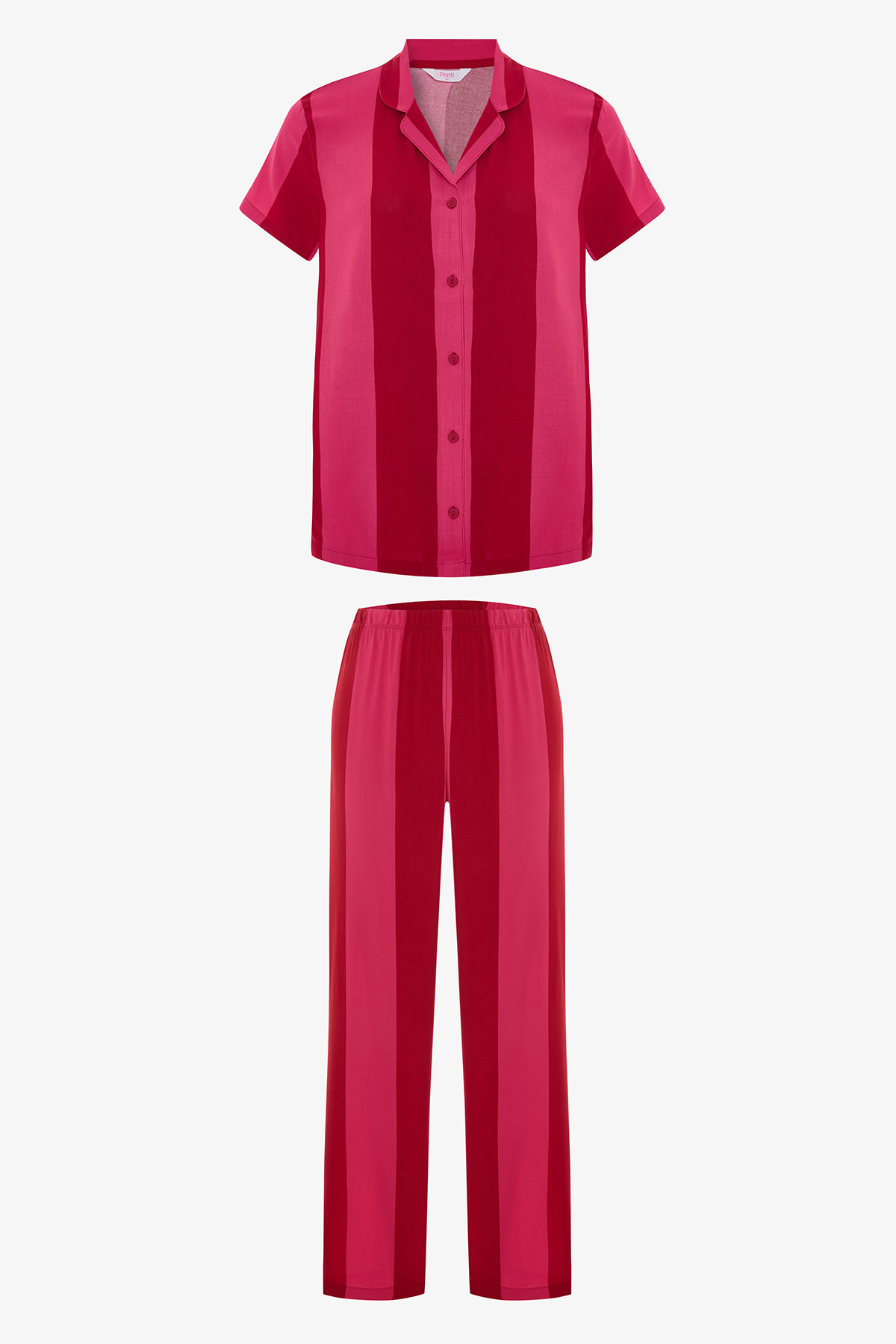 Penti Kırmızı For You Çizgili Düğmeli Gömlek Pantolon Pijama Takımı görsel 5