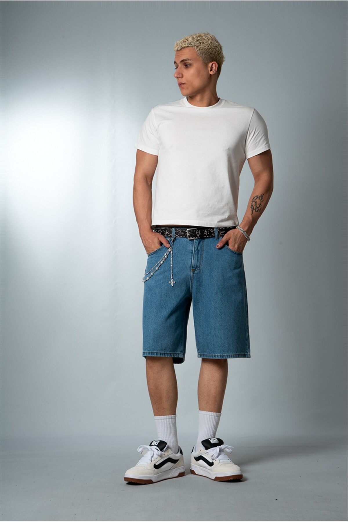 UKHWD SUPPLY Açık Mavi Baggy Denim Urban Jort Erkek Şort UK1450MVA görsel 4