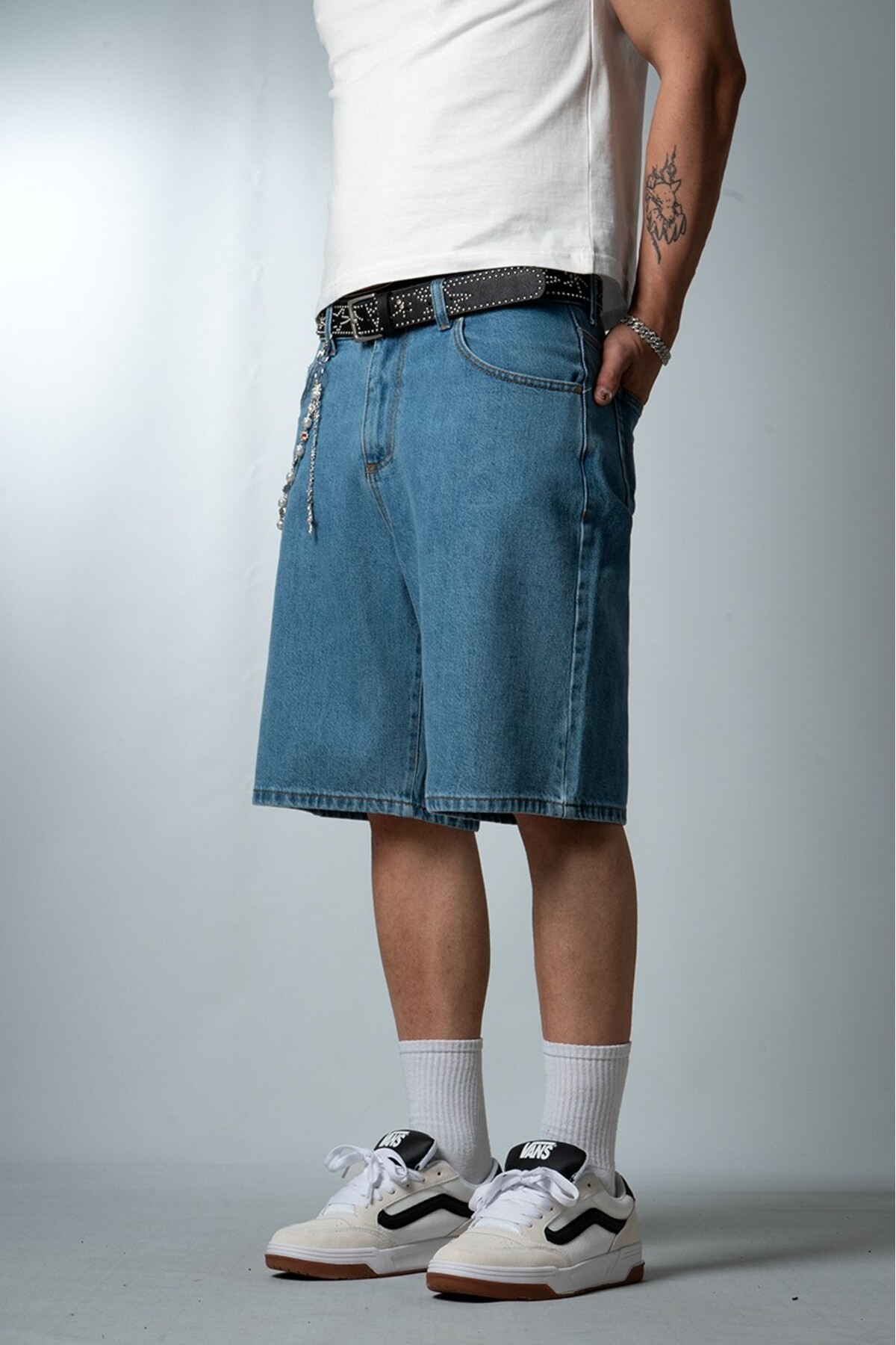 UKHWD SUPPLY Açık Mavi Baggy Denim Urban Jort Erkek Şort UK1450MVA görsel 3