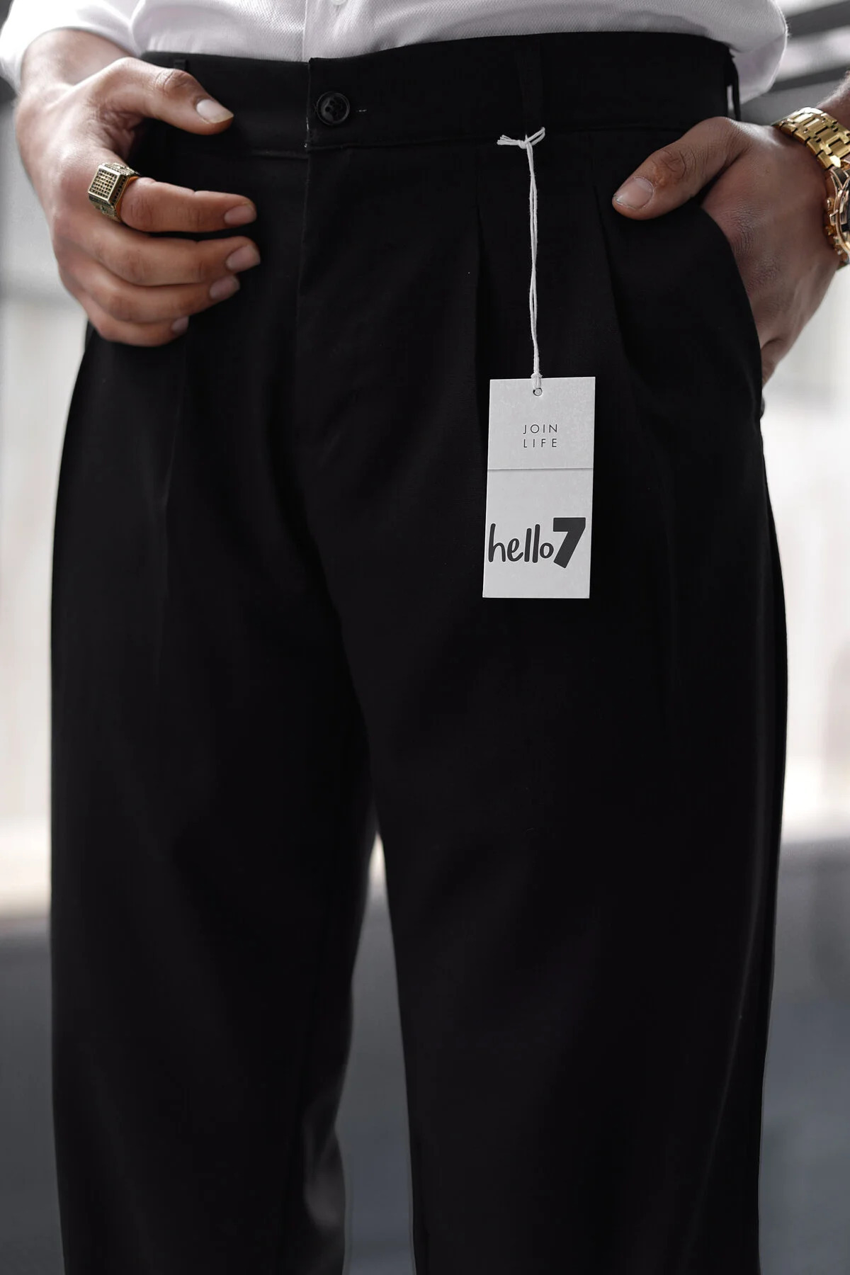 hello7 ERKEK Baggy Çift Pileli Siyah Pantolon Rahat Kesim Klasik Bol Paça Yeni Sezon