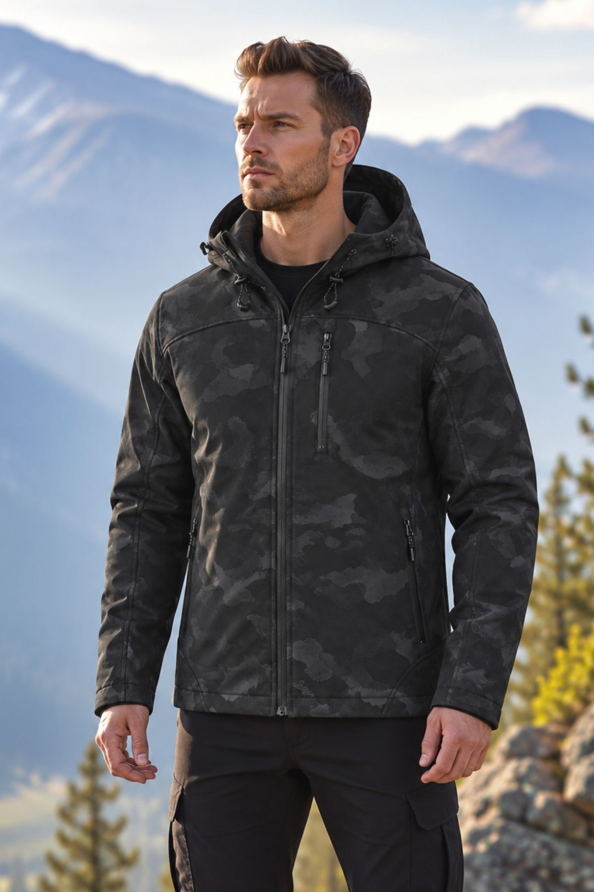 GHASSY CO Erkek İçi Polarlı Su ve Rüzgar Geçirmez Softshell Spor Mont
