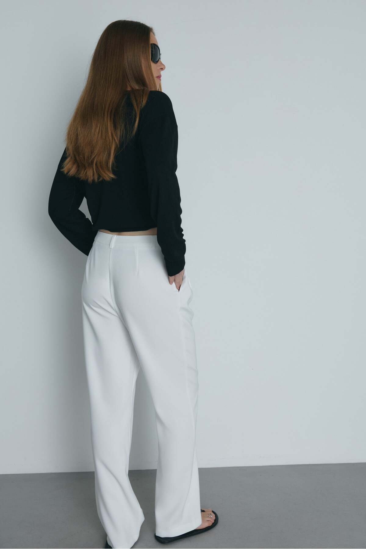 Suud Collection Beyaz Dalie Pileli Pantolon görsel 6