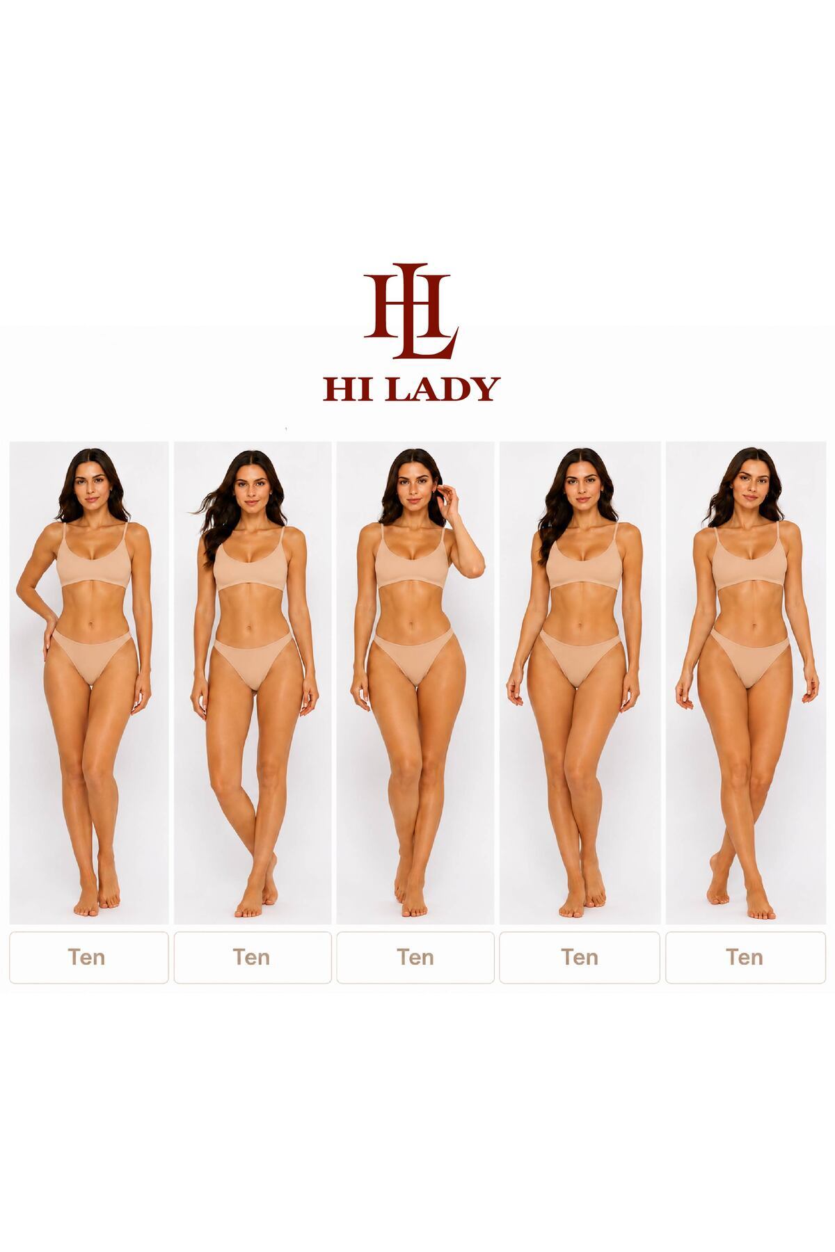 Hilady Kadın Külot 5'li Paket Ten Rengi Pamuklu Esnek Bikini Kalıp görsel 2