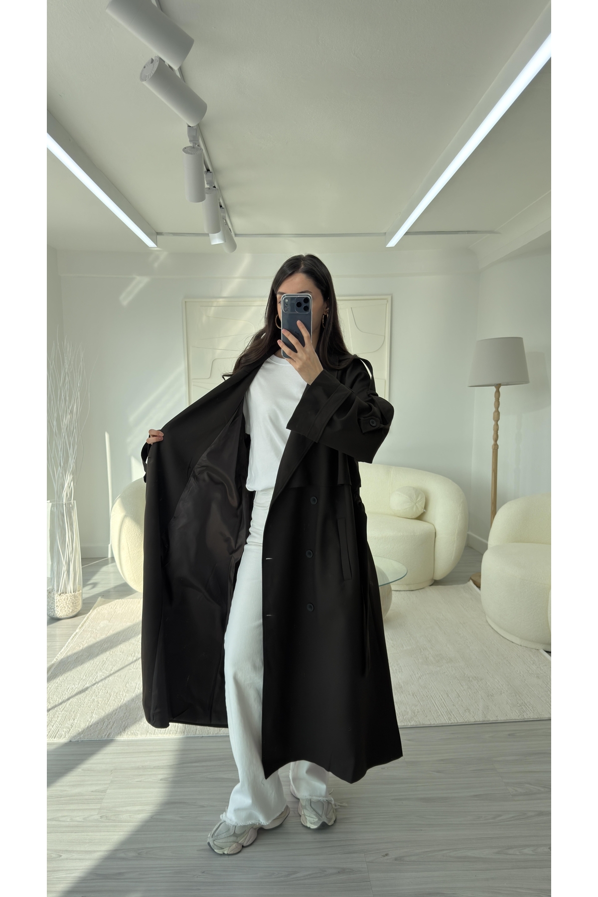 LUUNA STORE OVERSIZE UZUN TRENÇKOT - ACI KAHVE görsel 5