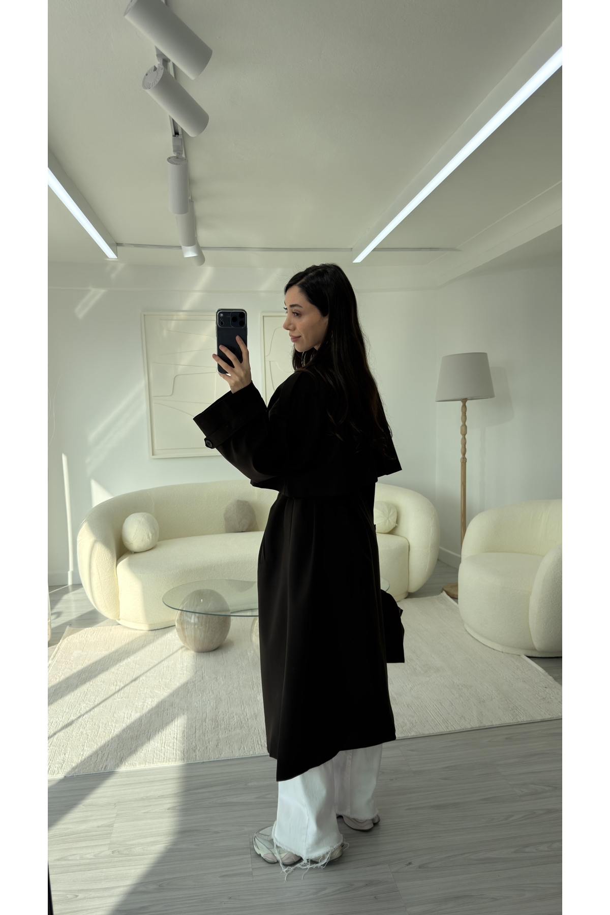 LUUNA STORE OVERSIZE UZUN TRENÇKOT - ACI KAHVE görsel 6