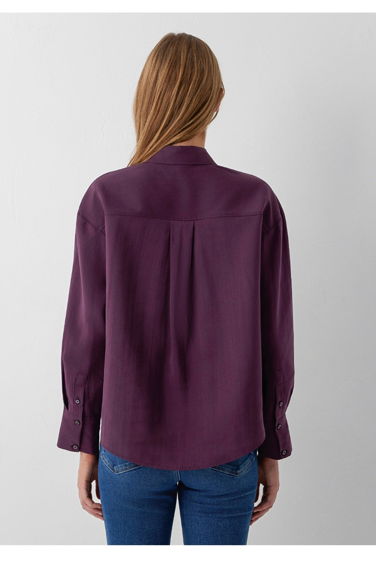 (tencel) Lyocell karışımlı oversiz (geniş kesim) kadın gömlek. — بنفش 87513708532454(özse giyim) — تصویر 3 از 4