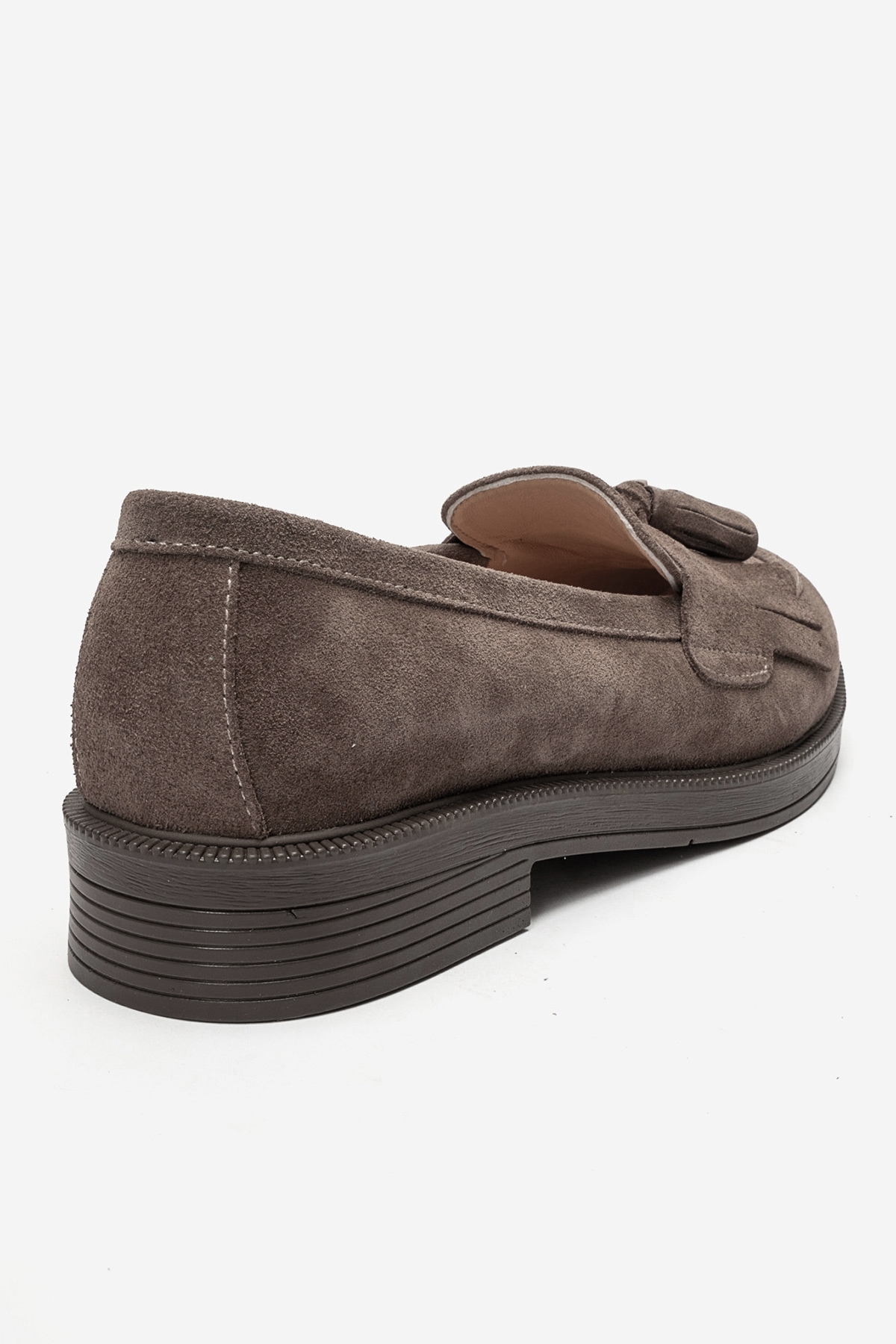 LuviShoes MİLİNA Vizon Süet Püsküllü Hakiki Deri Kadın Loafer Ayakkabı görsel 7