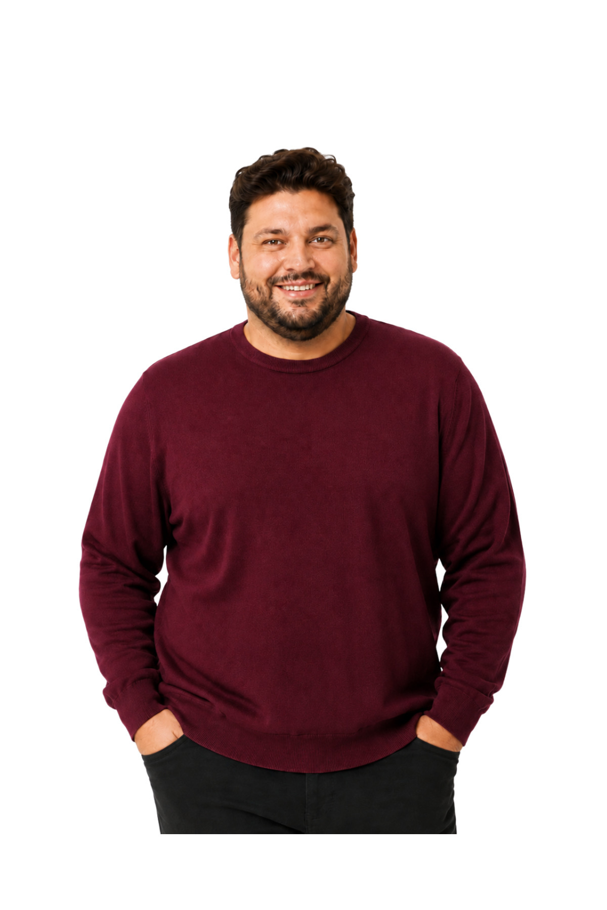 BattalModa Erkek Büyük Beden Bordo Bisiklet Yaka Pamuklu Kazak 3XL-4XL-5XL-6XL