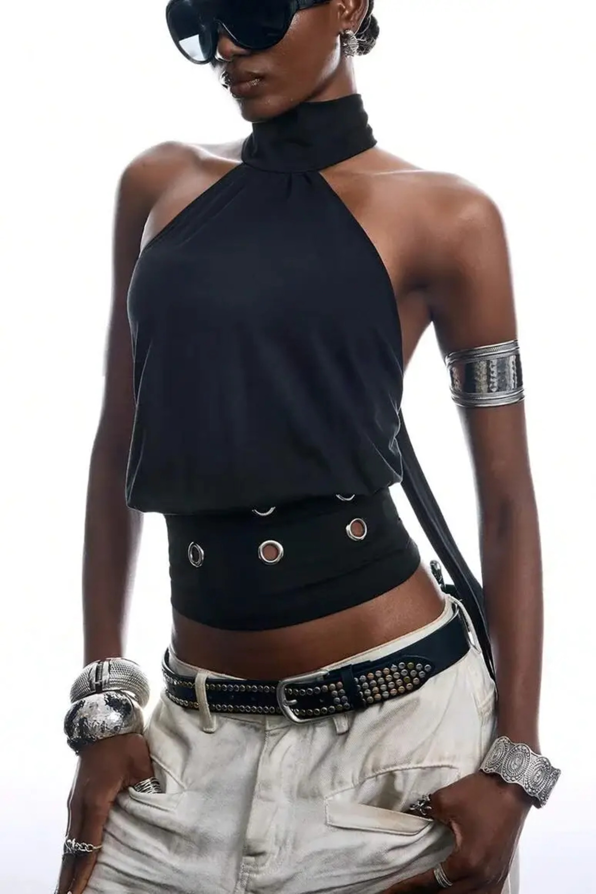 World Fashion Trends Sırtı Açık Halter Yaka Bluz - Siyah görsel 7