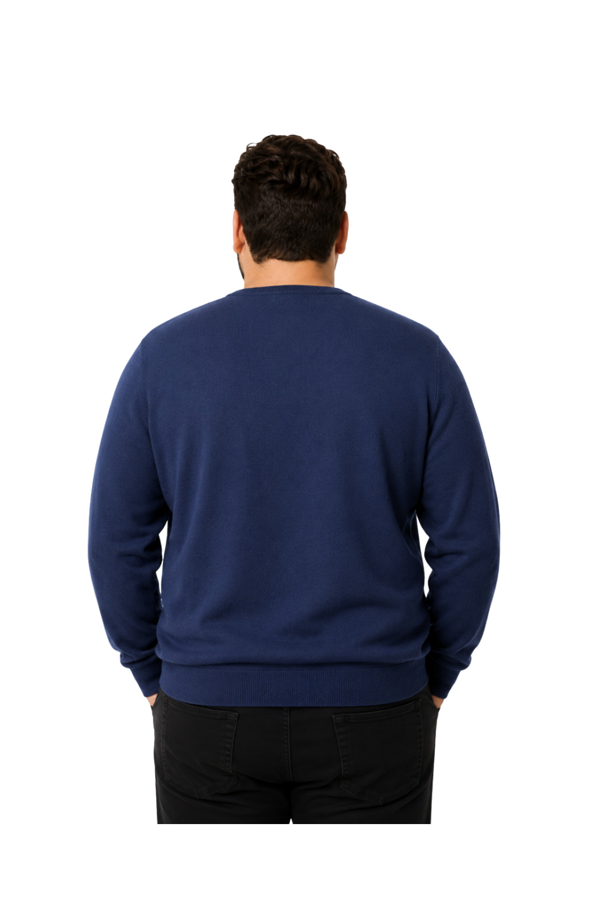 BattalModa Erkek Büyük Beden İndigo V Yaka Pamuklu Kazak 3XL-4XL-5XL-6XL görsel 3