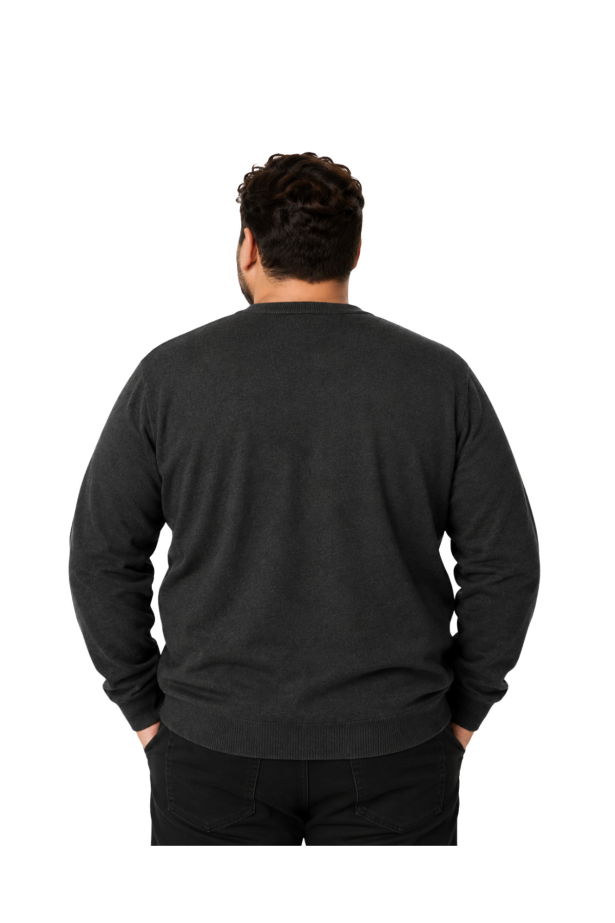 BattalModa Erkek Büyük Beden Antrasit Bisiklet Yaka Pamuklu Kazak 3XL-4XL-5XL-6XL görsel 3