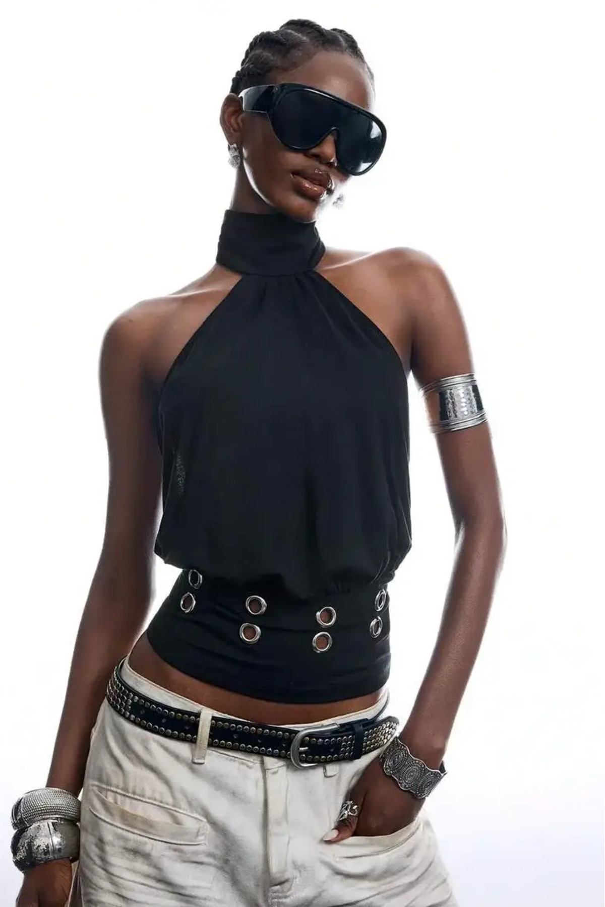 World Fashion Trends Sırtı Açık Halter Yaka Bluz - Siyah görsel 3
