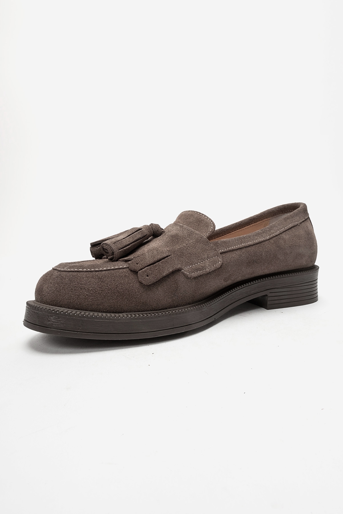LuviShoes MİLİNA Vizon Süet Püsküllü Hakiki Deri Kadın Loafer Ayakkabı görsel 6