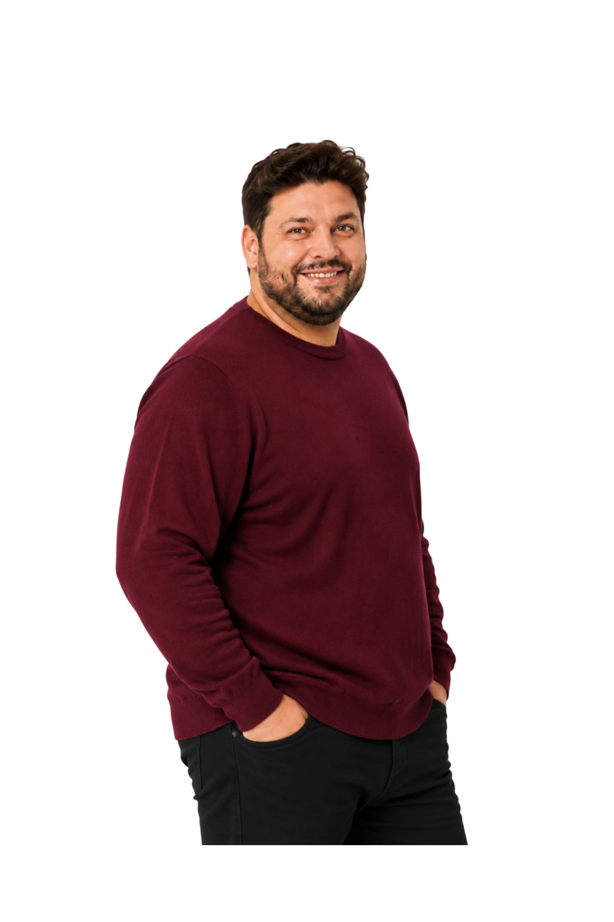 BattalModa Erkek Büyük Beden Bordo Bisiklet Yaka Pamuklu Kazak 3XL-4XL-5XL-6XL görsel 2