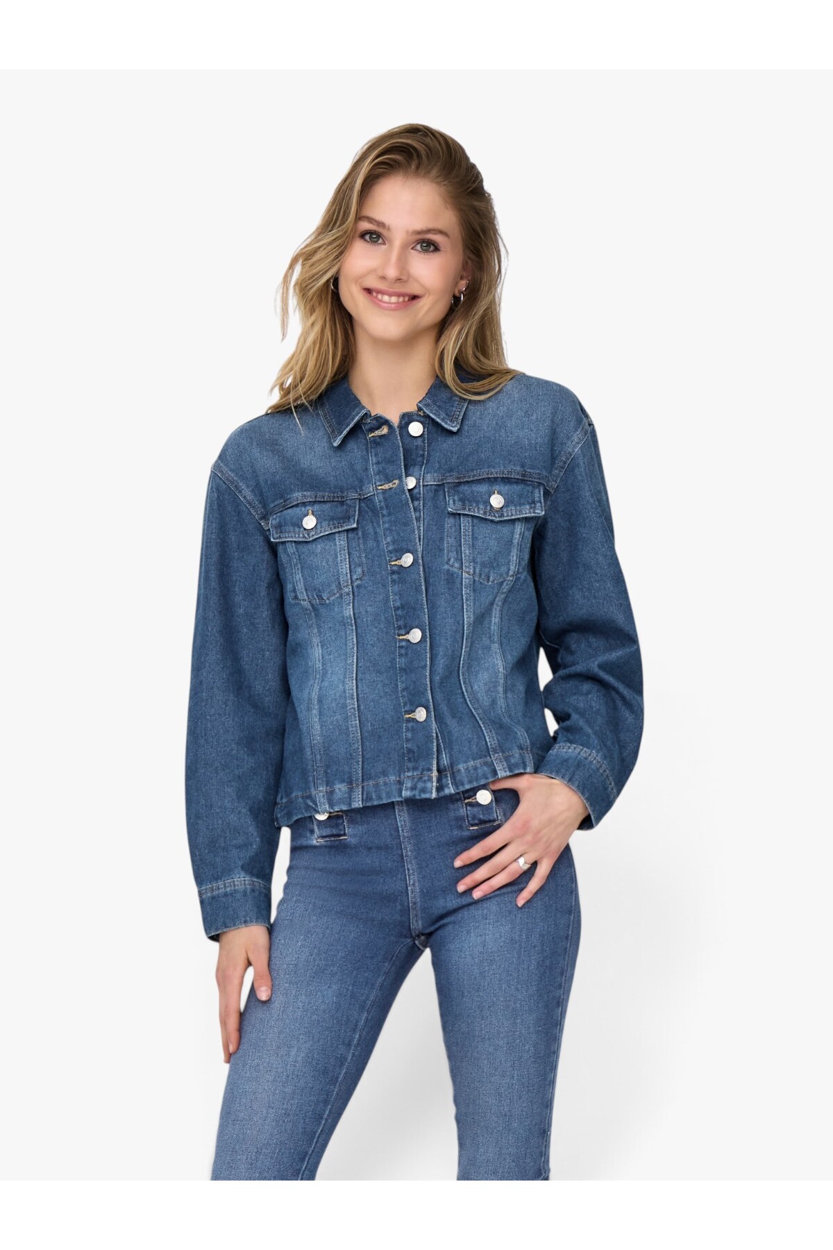 ONLY ONLMIKA L/S DNM JKT AKM MOCH Kadın Medium Blue Denim Ceket - 15352316 görsel 3