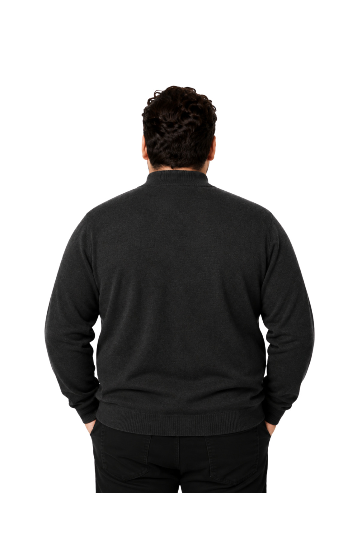 BattalModa Erkek Büyük Beden Antrasit Yarım Balıkçı Pamuklu Kazak 3XL-4XL-5XL-6XL görsel 3