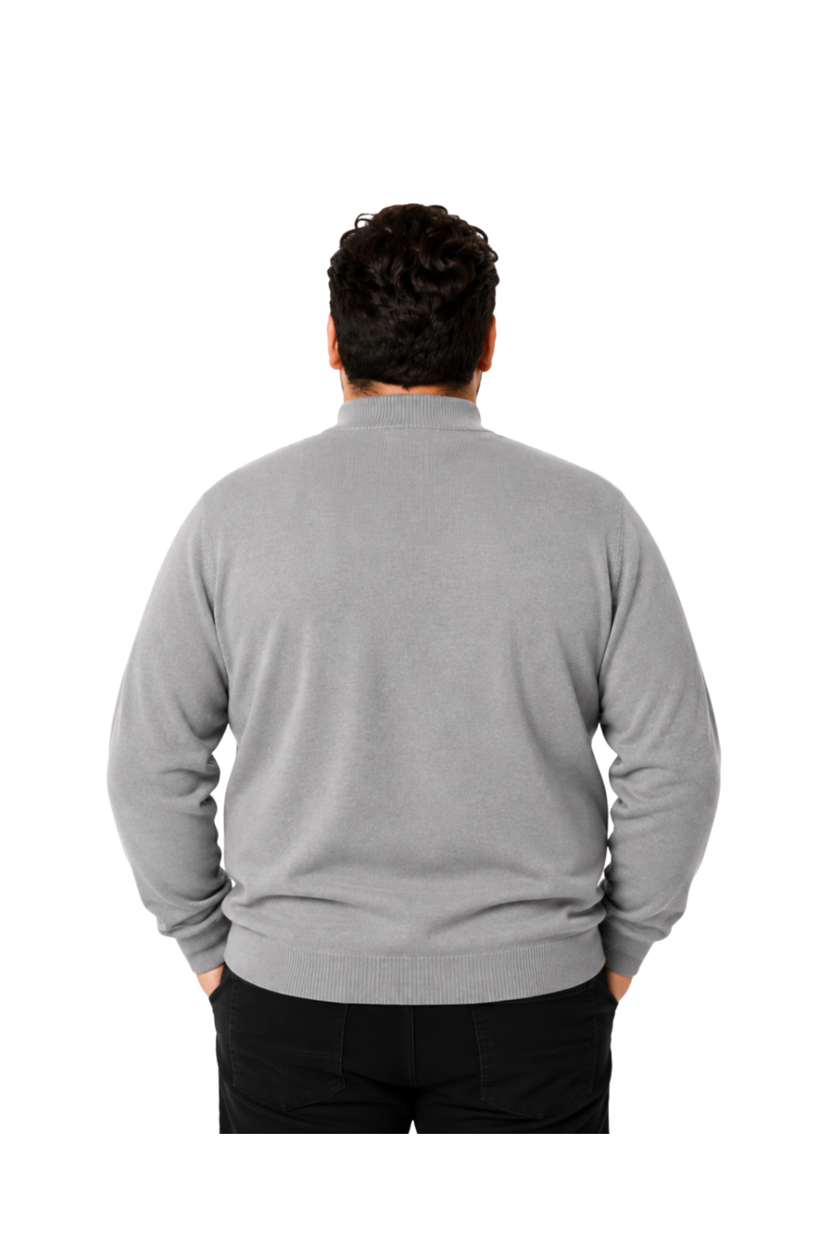BattalModa Erkek Büyük Beden Gri Yarım Balıkçı Pamuklu Kazak 3XL-4XL-5XL-6XL görsel 3