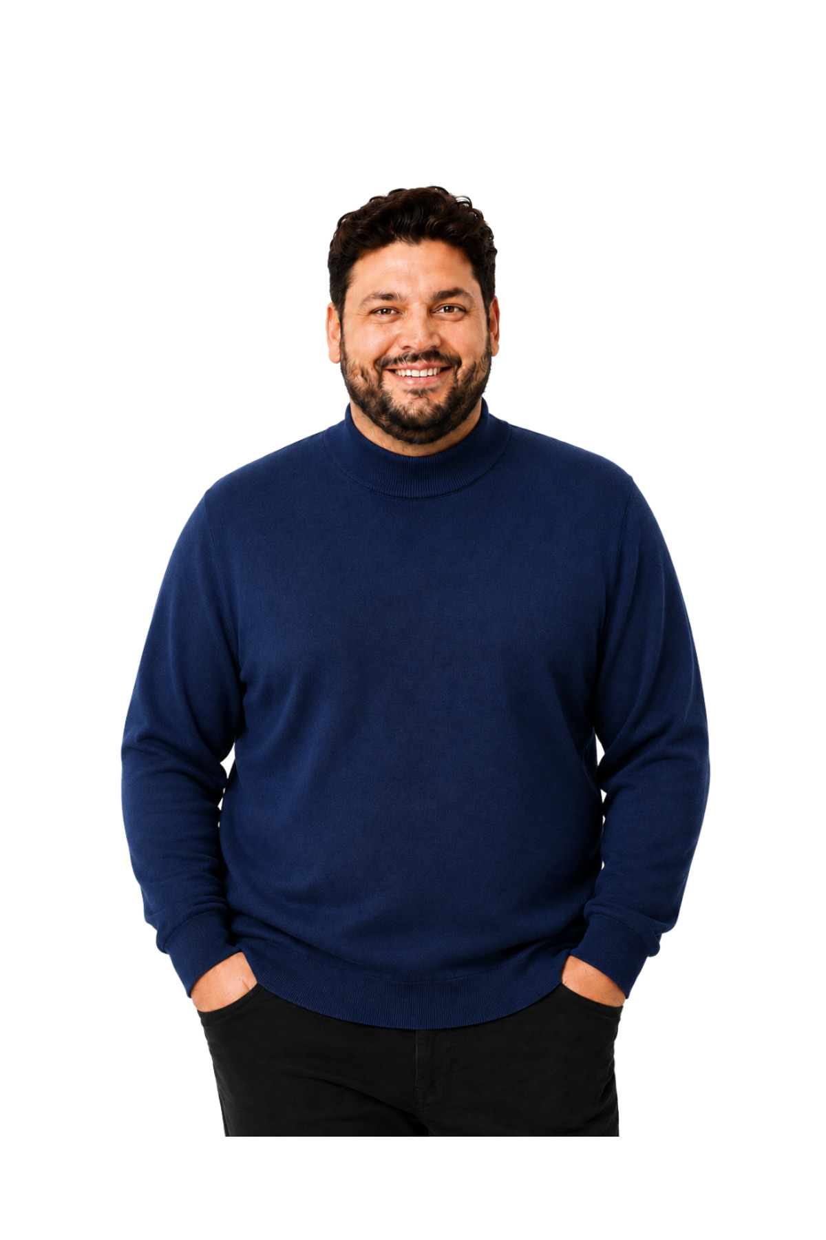 BattalModa Erkek Büyük Beden Koyu İndigo Yarım Balıkçı Pamuklu Kazak 3XL-4XL-5XL-6XL