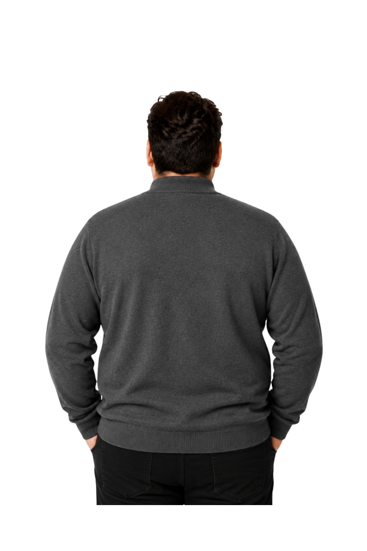BattalModa Erkek Büyük Beden Füme Yarım Balıkçı Pamuklu Kazak 3XL-4XL-5XL-6XL görsel 3