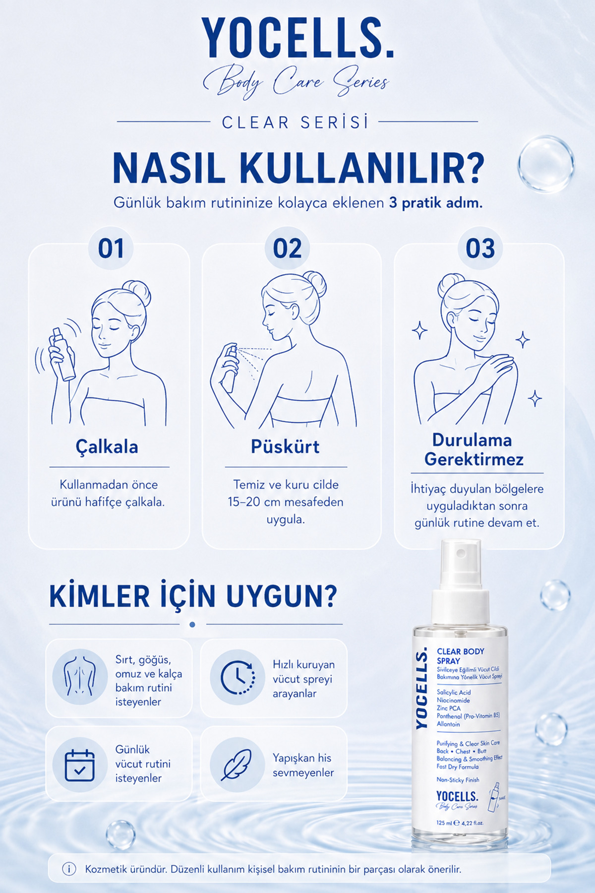 Sırt Göğüs Kalça ve Akne Görünümüne Yönelik Vücut Spreyi Salisilik Asit Niasinamid Zinc PCA 125 ml — VSS01 — تصویر 5 از 6