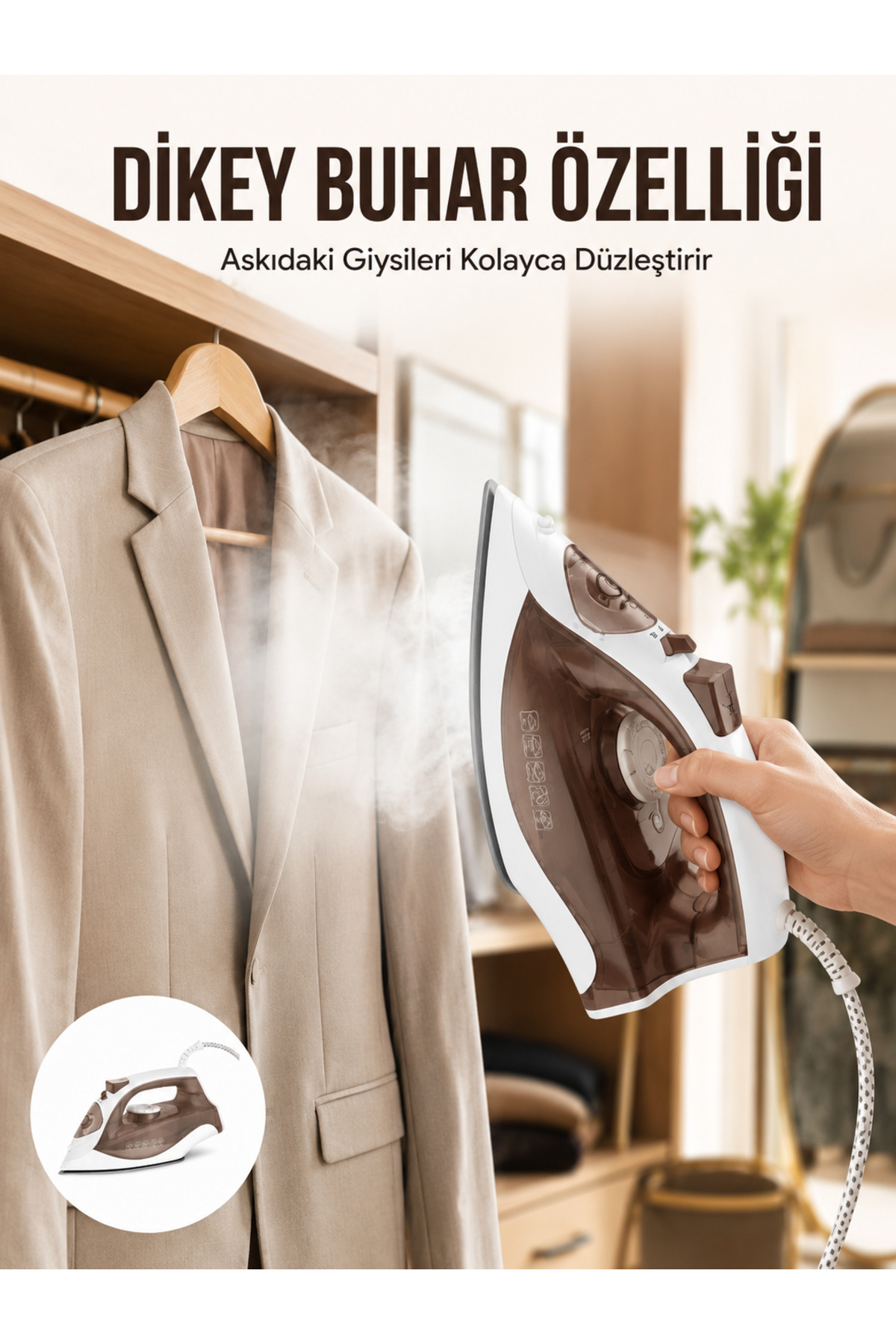 ASTRALTECH Kahverengi Buharlı Ütü 2200W Sürekli Buhar 120 g Şok Buhar