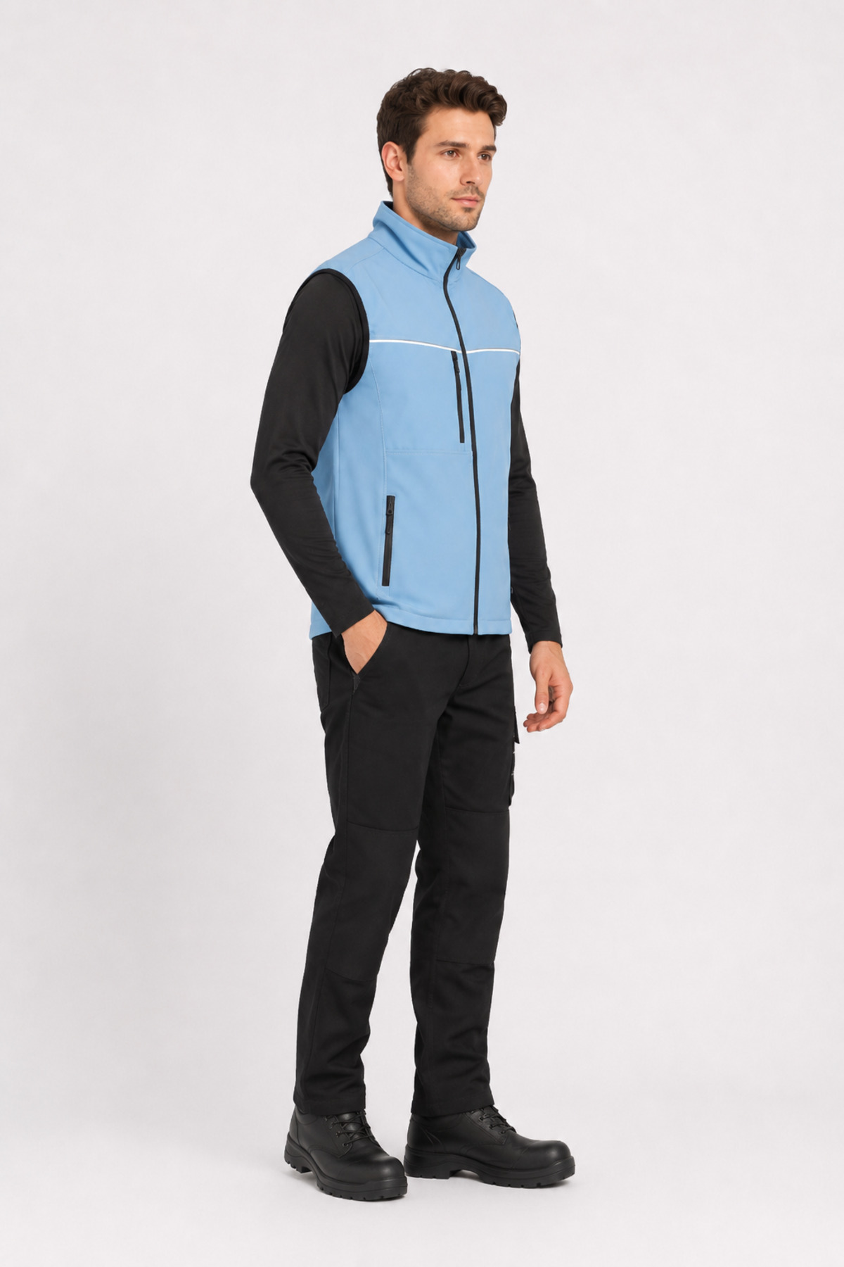 Unisex Mavi Reflektör Şeritli Fermuarlı Softshell İş Yeleği Mavi · Fotoğraf 7