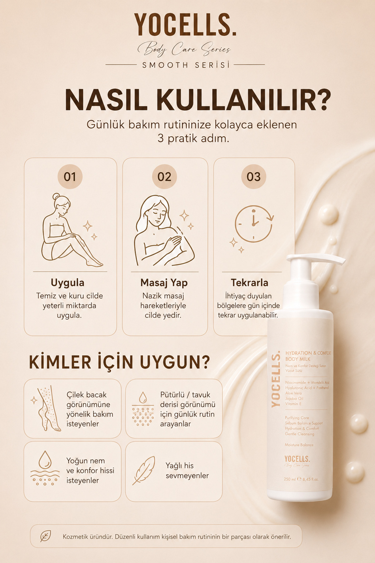 Üreli Çilek Bacak ve Tavuk Derisi Görünümüne Yönelik Vücut Sütü Niasinamid Mandelik Asit 250 ml — BoMi001 — تصویر 3 از 5
