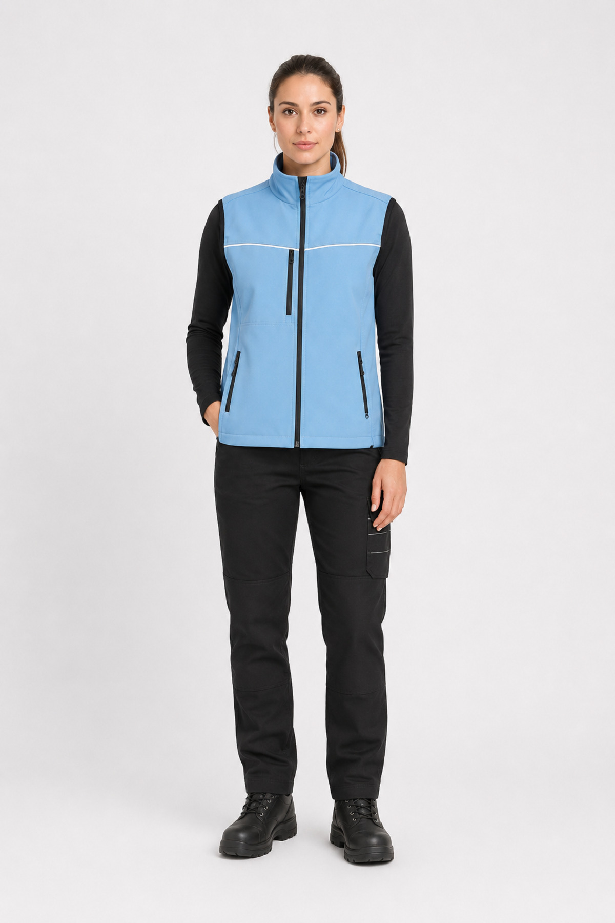 Unisex Mavi Reflektör Şeritli Fermuarlı Softshell İş Yeleği Mavi · Fotoğraf 3