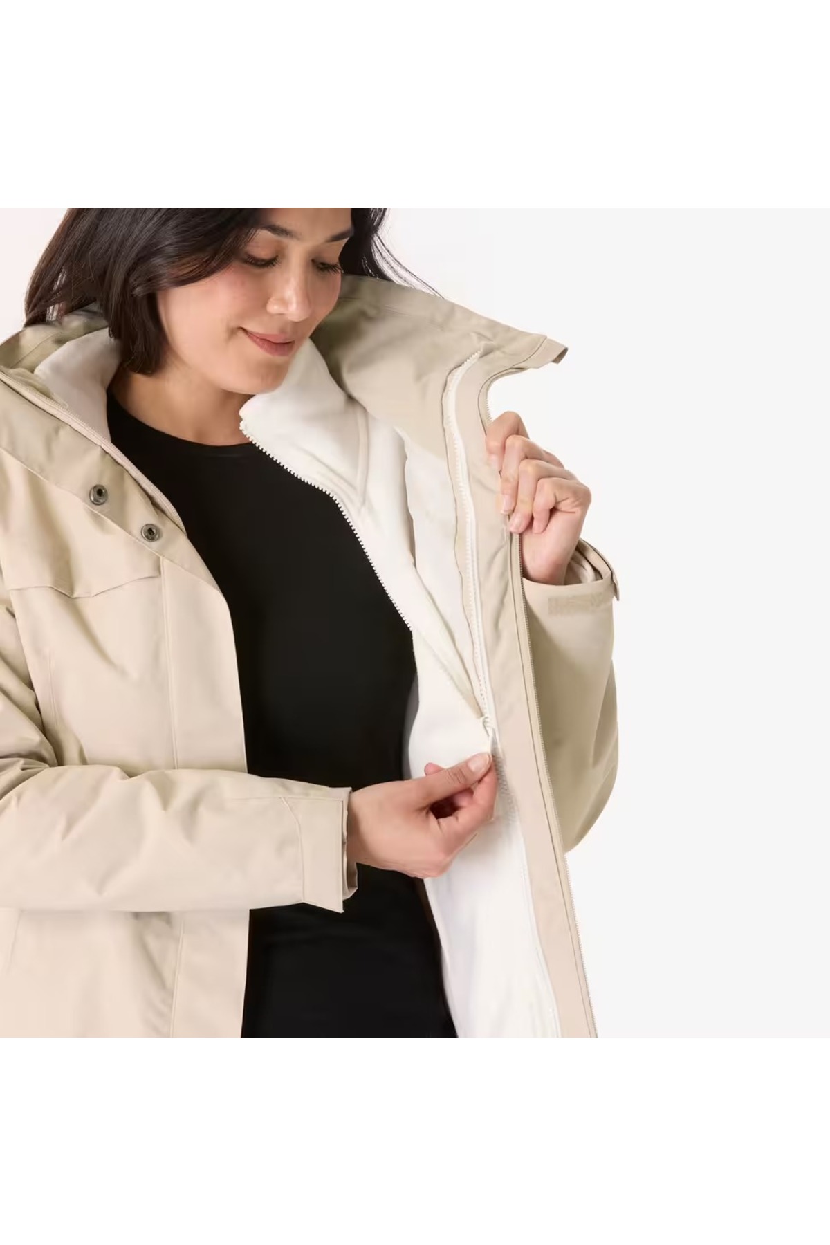 Decathlon Kadın 3'ü 1 Arada Outdoor Kar Montu/Kışlık Mont - Bej - NH100 0 °C görsel 2