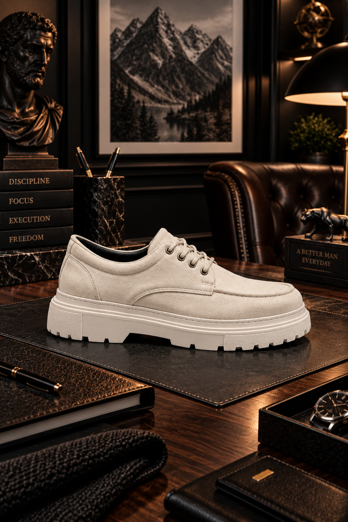 Lucy Shoes YG-13 Erkek Günlük Bağcıklı Lüks Süet Loafer Ayakkabı SKT - Krem görsel 2