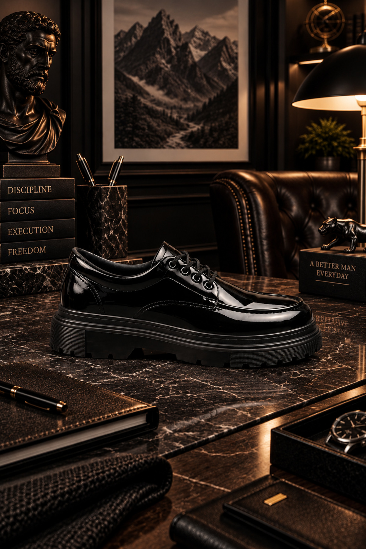 Lucy Shoes YG-13 Erkek Günlük Bağcıklı Lüks Rugan Loafer Ayakkabı RST - Siyah görsel 2