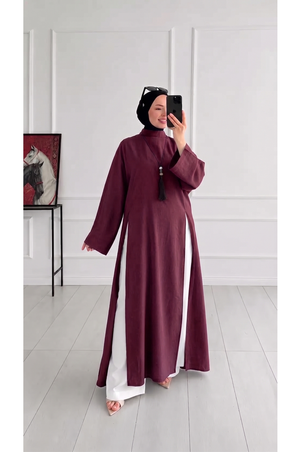 Trend Paris Yırtmaç Detaylı Uzun Tunik Bordo