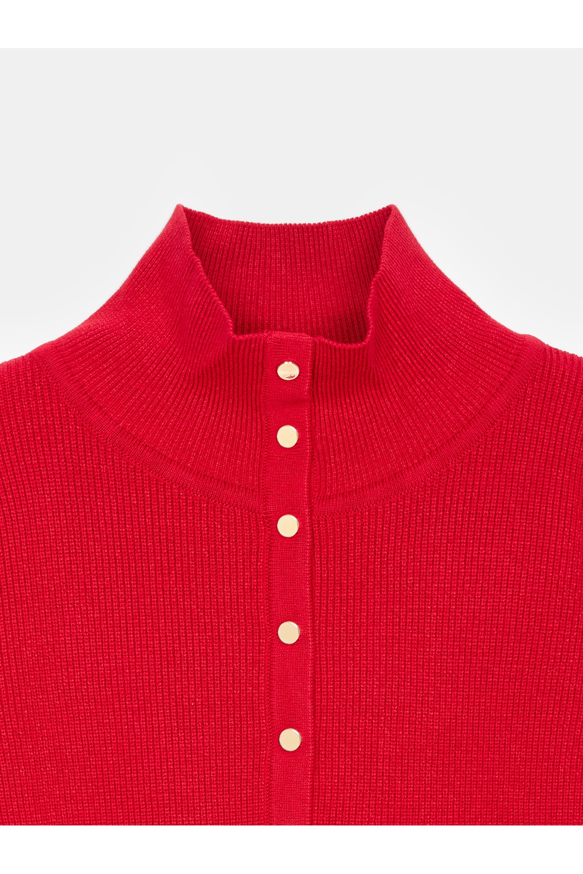 Dilvin 10686 Dik Yaka Çıtçıtlı Triko Kazak-K.Kırmızı görsel 7