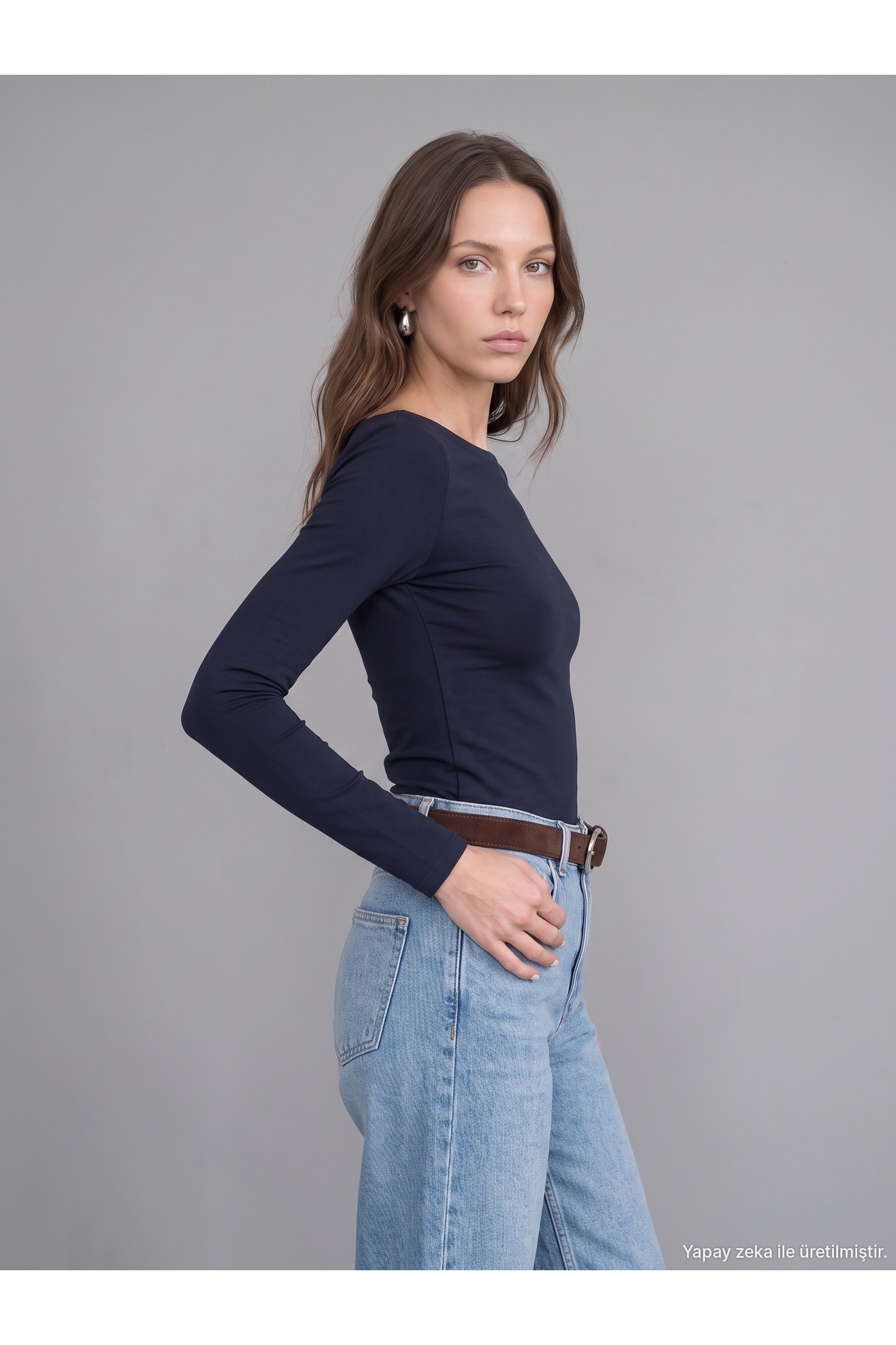 Dilvin 31332 Kayık Yaka Uzun Kollu Top-K.Lacivert görsel 2