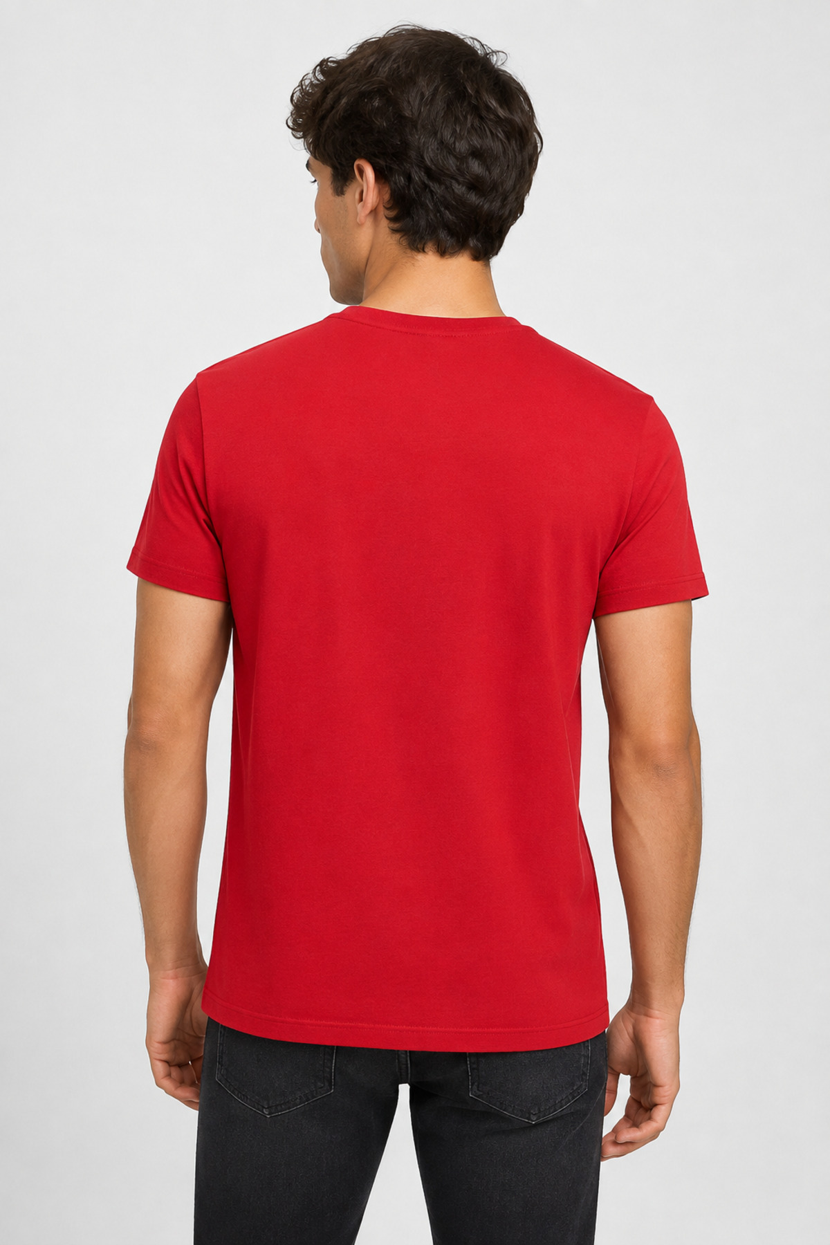 Unisex Kırmızı Düğmeli Yaka Kısa Kollu Regular Fit Basic Tişört Kırmızı · Fotoğraf 8
