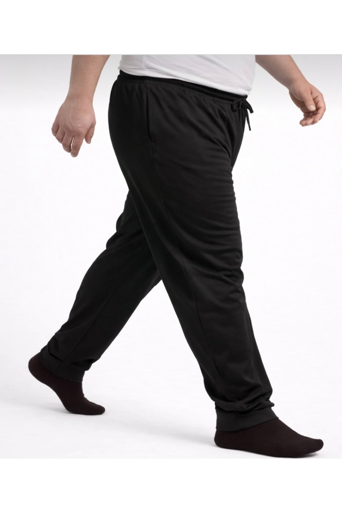Genel Markalar Erkek Büyük Beden Siyah İki İplik kompak penye Cep Fermuarlı Eşofman Altı 3XL-4XL-5XL-6XL-7XL-8XL görsel 2