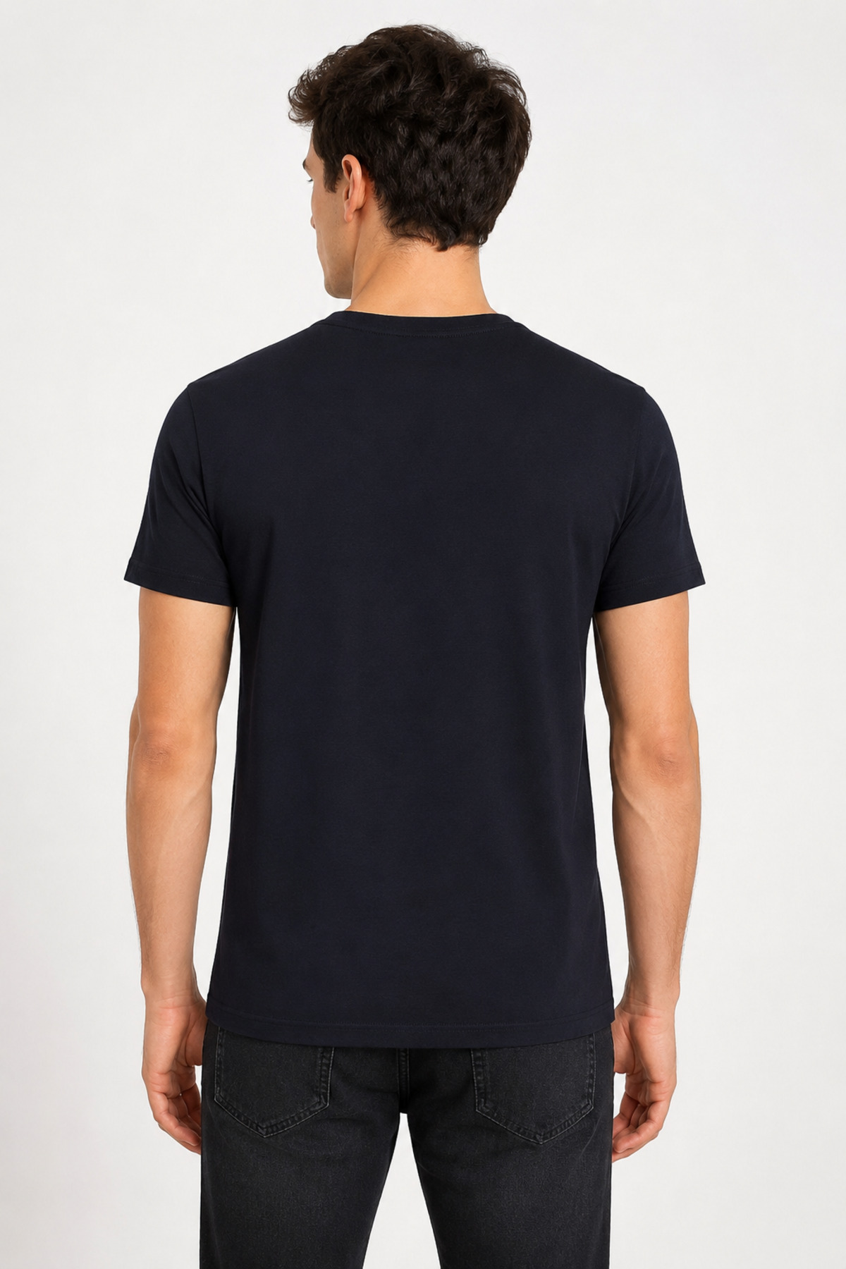 Unisex Lacivert Üç Düğmeli Yaka Kısa Kollu Regular Fit Basic Tişört Siyah · Fotoğraf 8