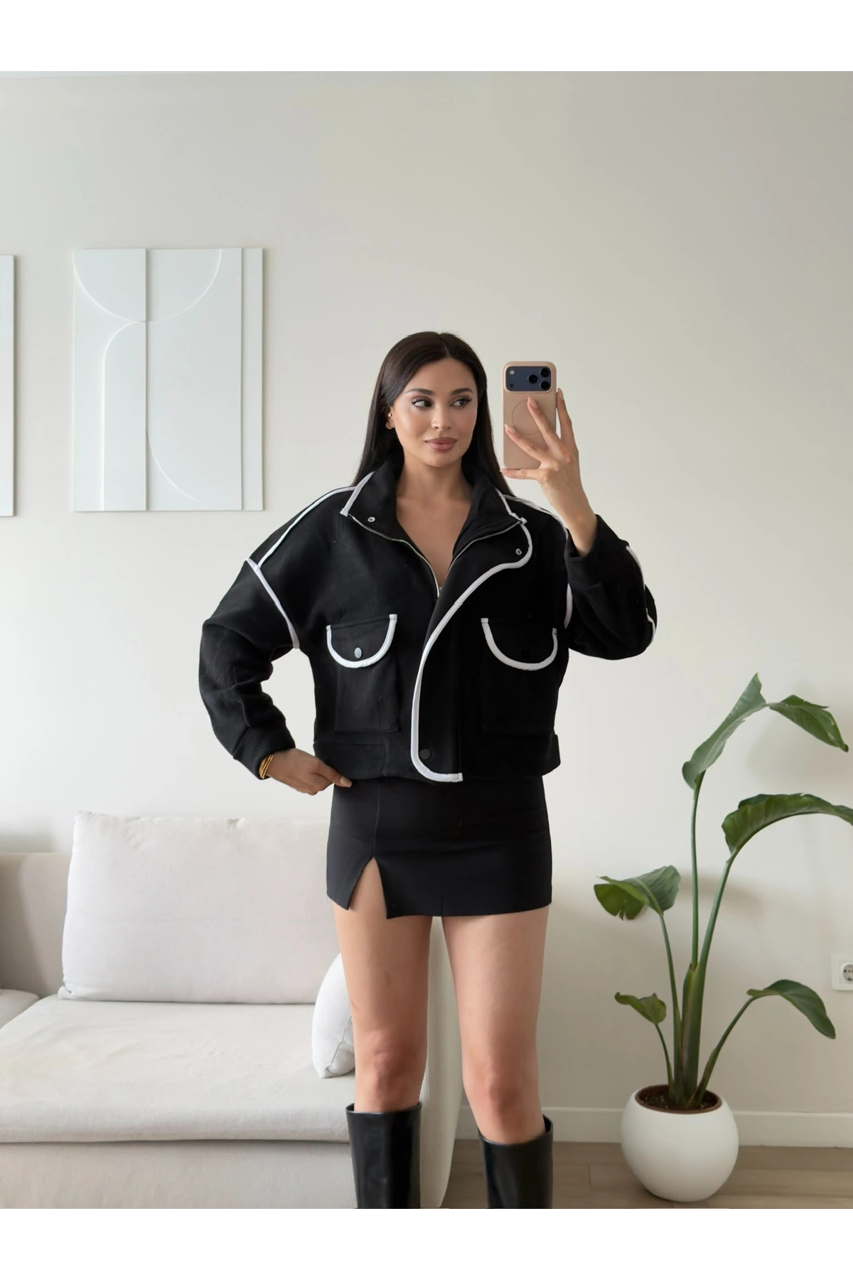 Zoom Butik Premium Biyeli Oversize Ceket - SİYAH