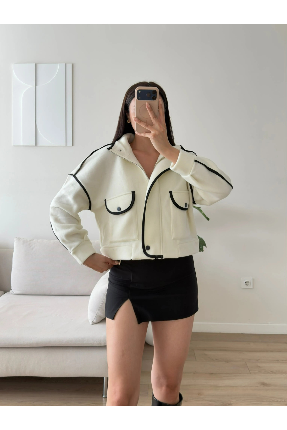 Zoom Butik Premium Biyeli Oversize Ceket - BEYAZ görsel 3