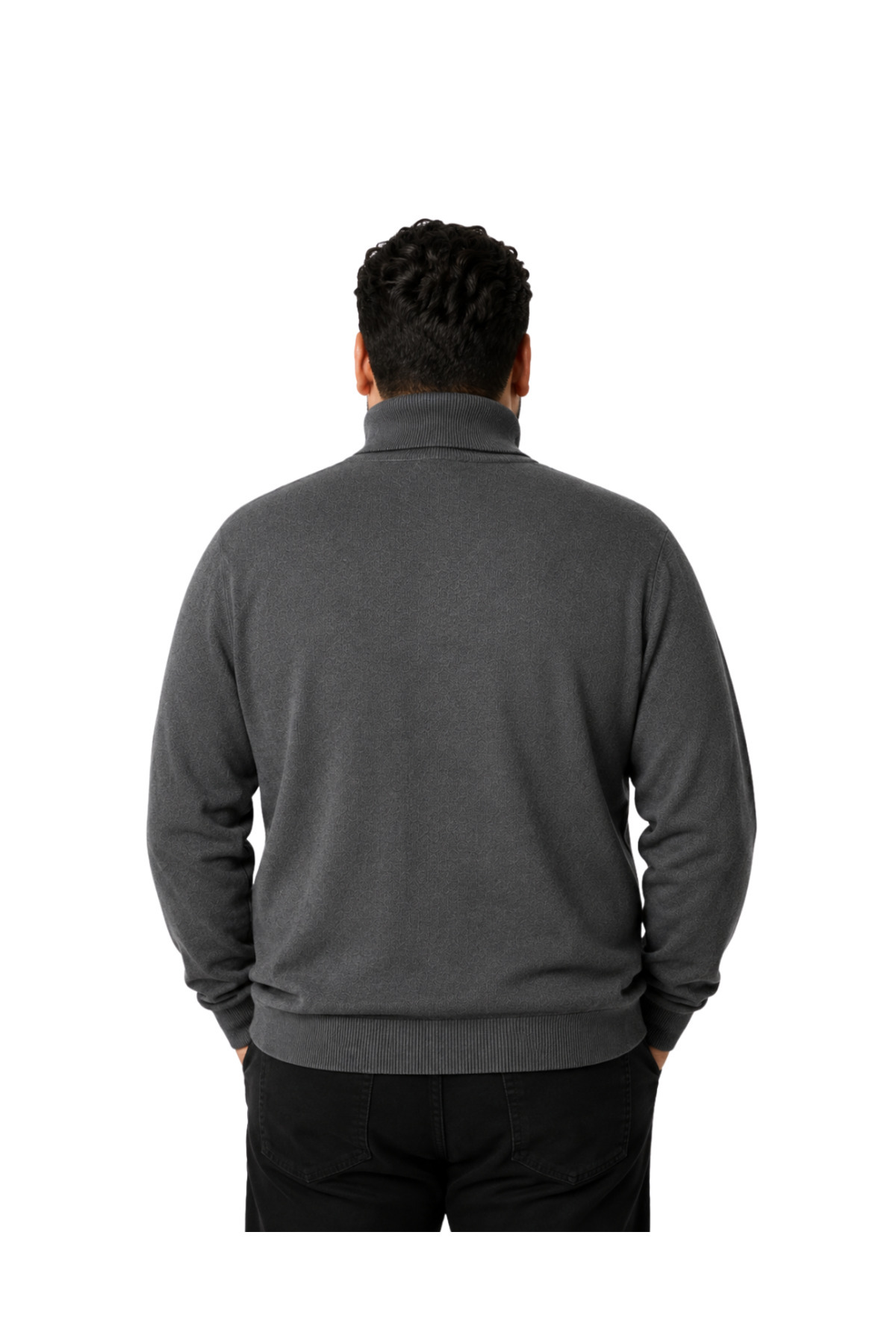 BattalModa Erkek Büyük Beden Füme Tam Balıkçı Pamuklu Kazak 3XL-4XL-5XL-6XL görsel 3