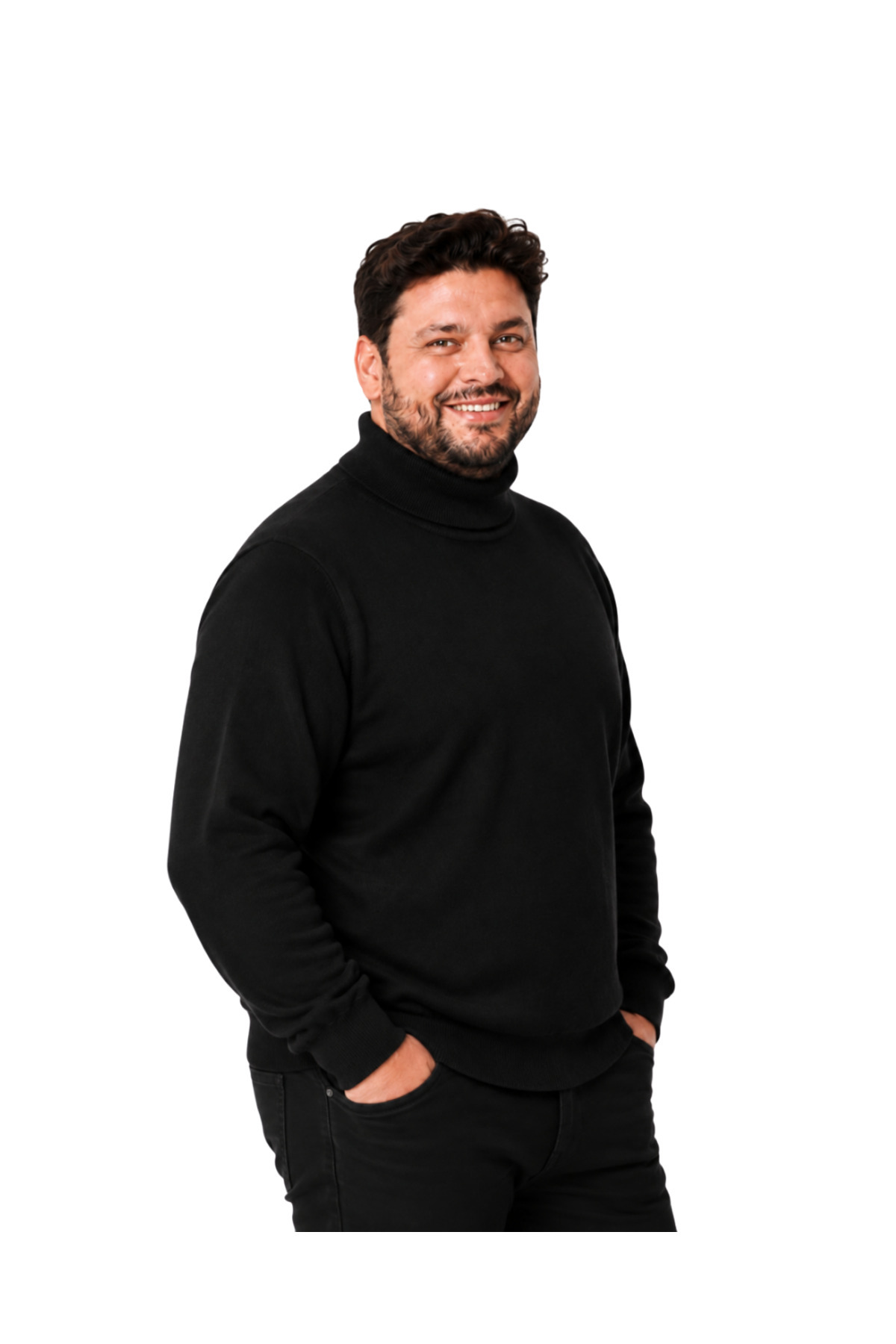 BattalModa Erkek Büyük Beden Siyah Tam Balıkçı Pamuklu Kazak 3XL-4XL-5XL-6XL görsel 2