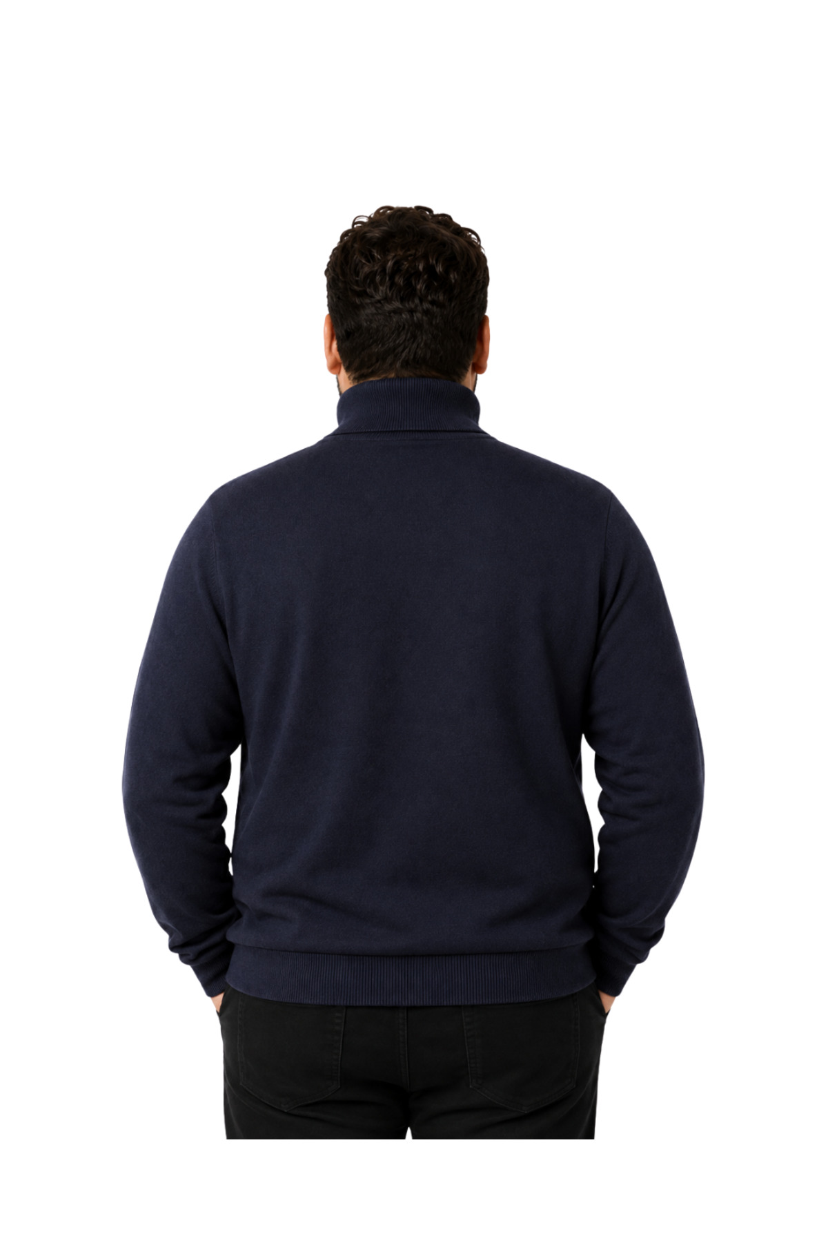 BattalModa Erkek Büyük Beden Lacivert Tam Balıkçı Pamuklu Kazak 3XL-4XL-5XL-6XL görsel 3