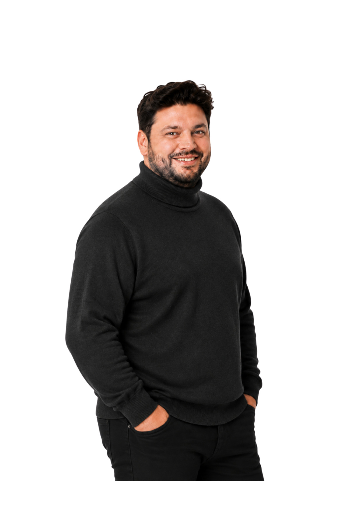 BattalModa Erkek Büyük Beden Antrasit Tam Balıkçı Pamuklu Kazak 3XL-4XL-5XL-6XL görsel 2