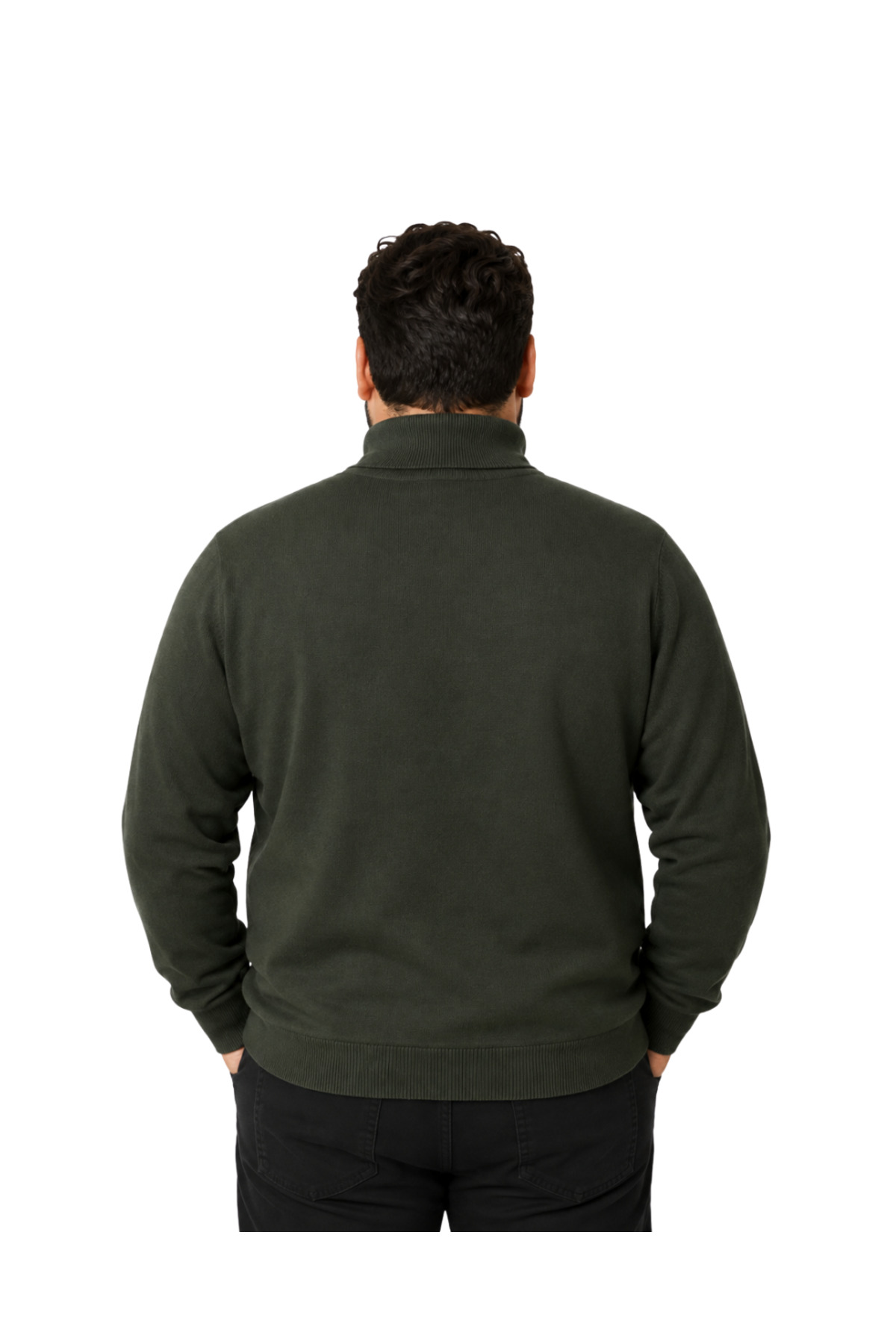 BattalModa Erkek Büyük Beden Haki Tam Balıkçı Pamuklu Kazak 3XL-4XL-5XL-6XL görsel 3