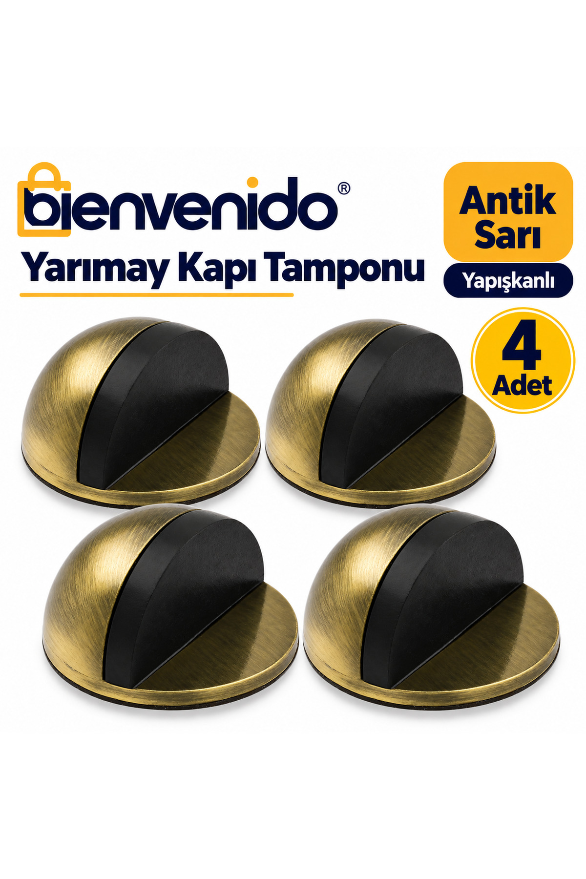 Yarımay Yapışkanlı Kapı Kolu Stoperi Tamponu Metal Kapı Stopu Durdurucu Tutucu 4'lü BIE-TMP-YA-4L, one size