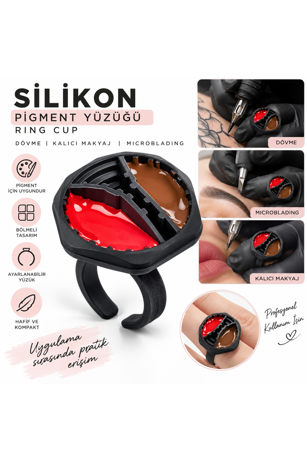 1 Adet Silikon Dövme Boyası ve Pigment Yüzüğü – Bölmeli Ring Cup Kalıcı Makyaj Microblading — TYCE1EA2785A9C778B5CAE500
