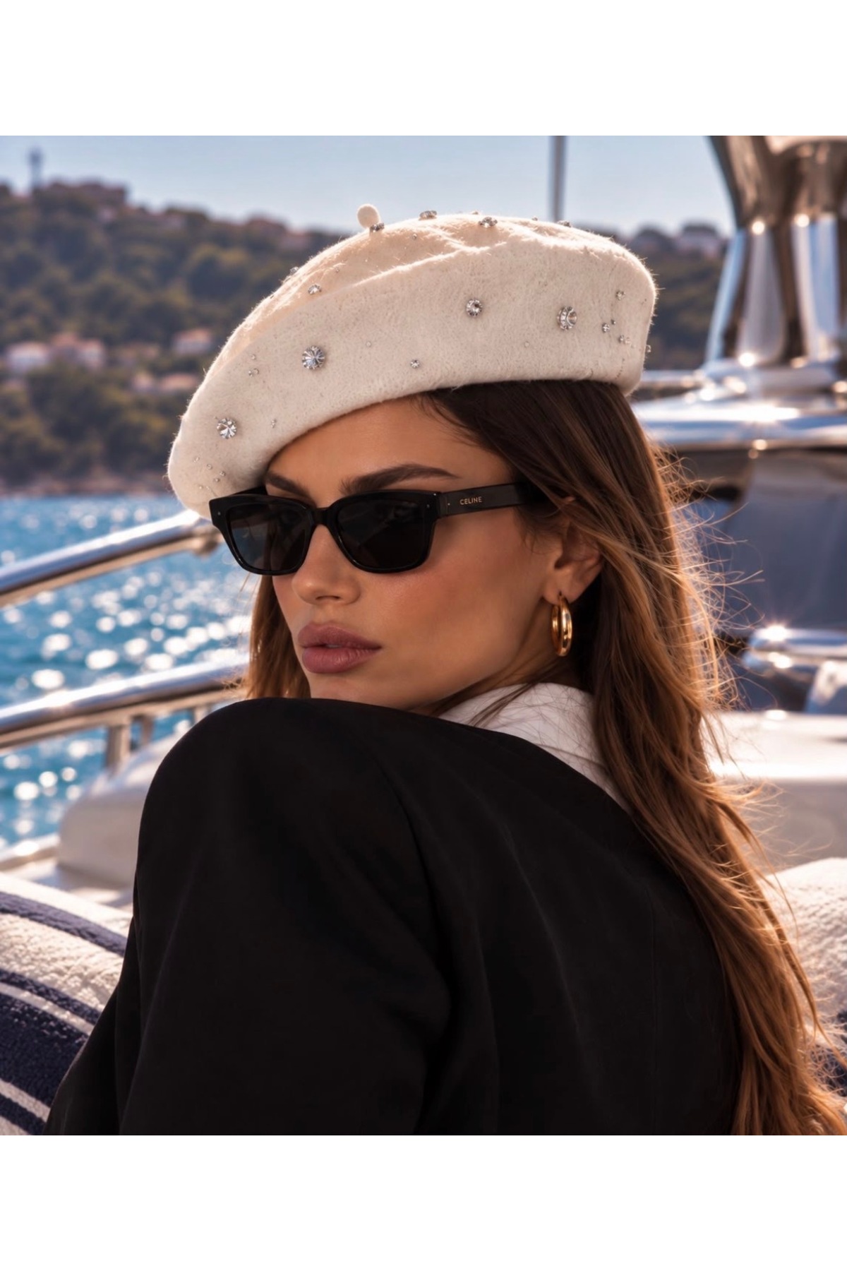 DESS DESIGN Parisienne Beret -Kadın Taş İşlemeli Fransız Beresi -Şık Kışlık Bere görsel 4