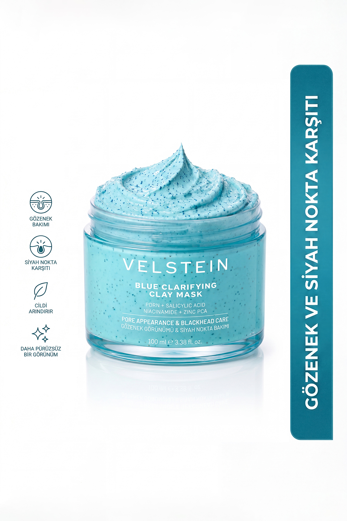 velstein Sıfır gözenek siyah nokta gözenek ve yaşlanma karşıtı Mavi Kil Maskesi 100 ml | PDRN + Salisilik Asit + Niasinamid + Zinc PCA — 878765654