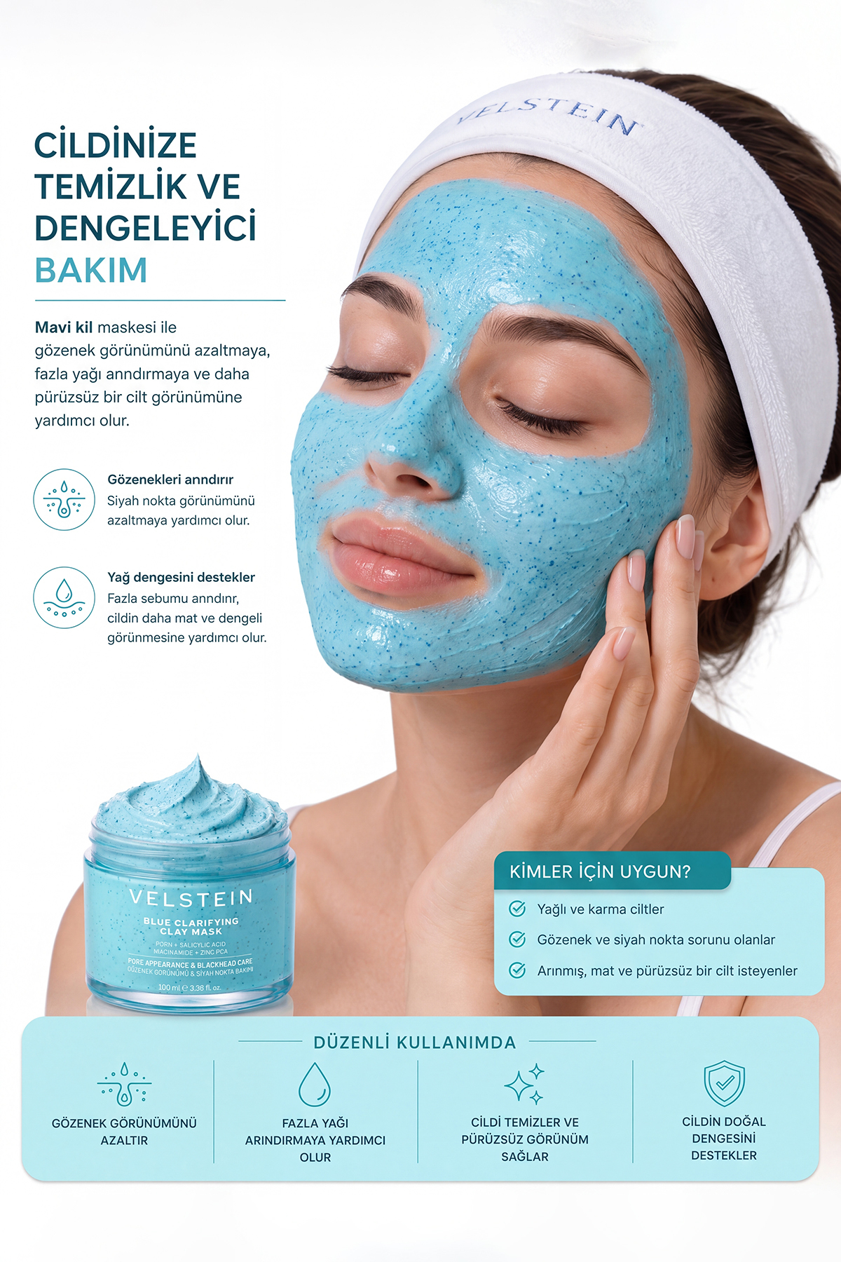 Sıfır gözenek siyah nokta gözenek ve yaşlanma karşıtı Mavi Kil Maskesi 100 ml | PDRN + Salisilik Asit + Niasinamid + Zinc PCA — 878765654 — تصویر 5 از 7